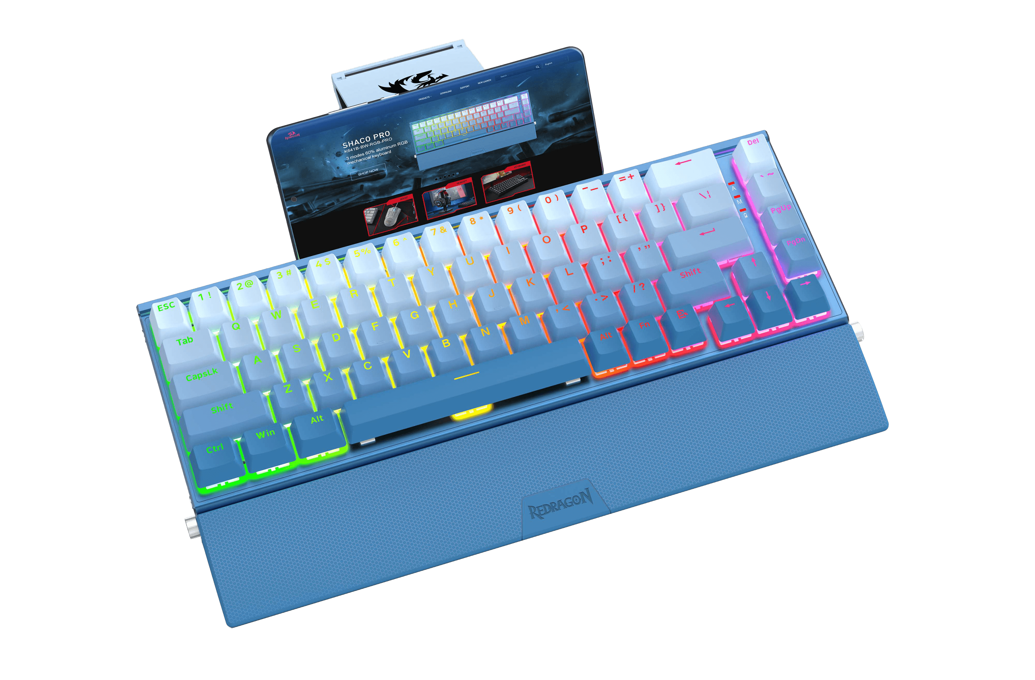Papan Kekunci Mekanikal RGB Aluminium Redragon K641 SHACO PRO 60%, Papan Kekunci Permainan Padat 3 Mod Bluetooth/2.4Ghz/Berwayar 68 Kekunci dengan Kaki Telefon Boleh Tanggal/Penutup Kekunci Bergradien/Soket Tukar Panas Dinaik Taraf
