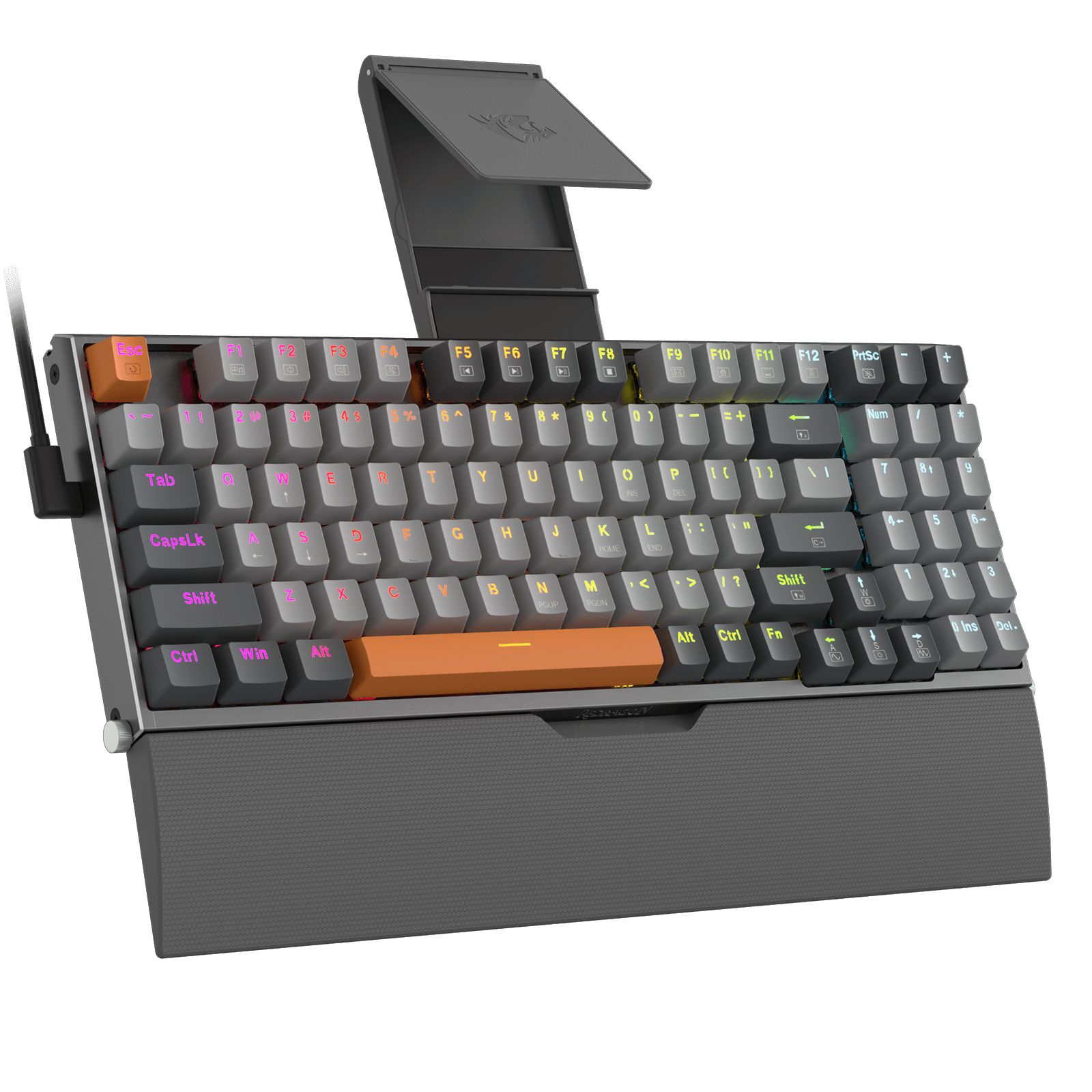 Papan Kekunci Permainan RGB Berwayar Redragon K648 90% Aluminium, Papan Kekunci Mekanikal Taktikal 94 Kekunci dengan Soket Boleh Tukar Panas, Papan Logam Teguh terbina dalam Buih Penyerap Bunyi & Sokongan Pergelangan Tangan, Suis Merah Senyap