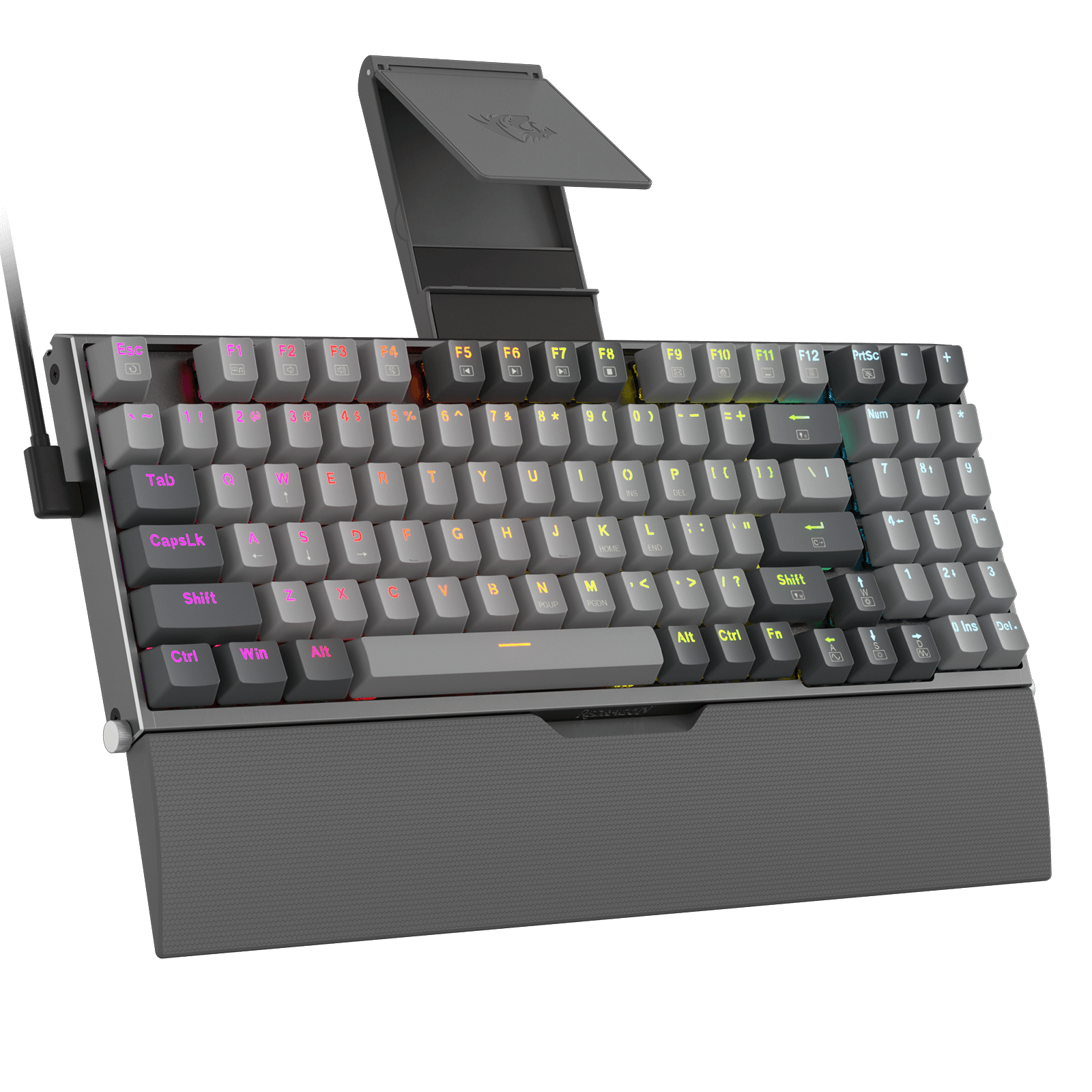 Papan Kekunci Permainan RGB Berwayar Redragon K648 90% Aluminium, Papan Kekunci Mekanikal Taktikal 94 Kekunci dengan Soket Boleh Tukar Panas, Papan Logam Teguh terbina dalam Buih Penyerap Bunyi & Sokongan Pergelangan Tangan, Suis Merah Senyap