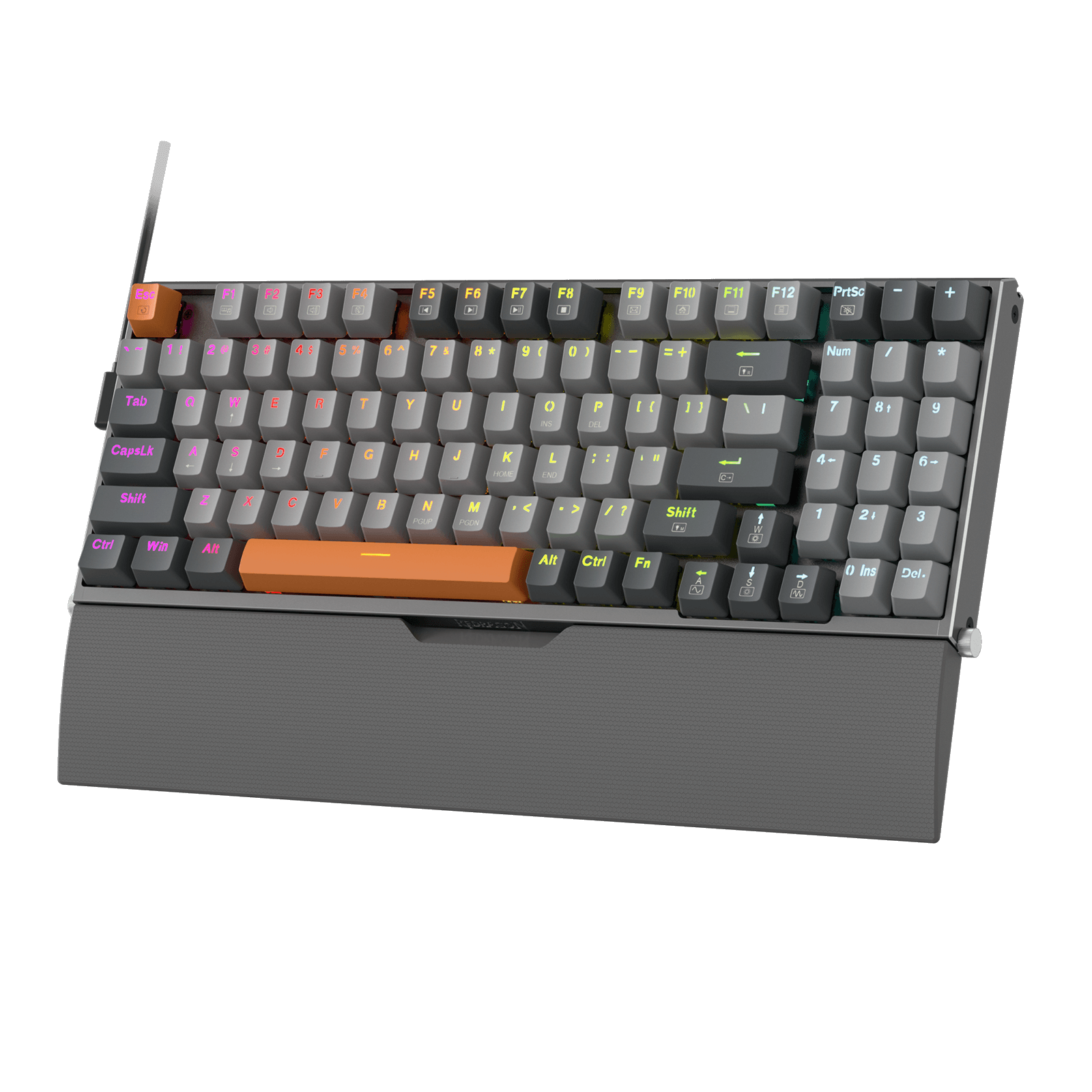Papan Kekunci Permainan RGB Berwayar Redragon K648 90% Aluminium, Papan Kekunci Mekanikal Taktikal 94 Kekunci dengan Soket Boleh Tukar Panas, Papan Logam Teguh terbina dalam Buih Penyerap Bunyi & Sokongan Pergelangan Tangan, Suis Merah Senyap