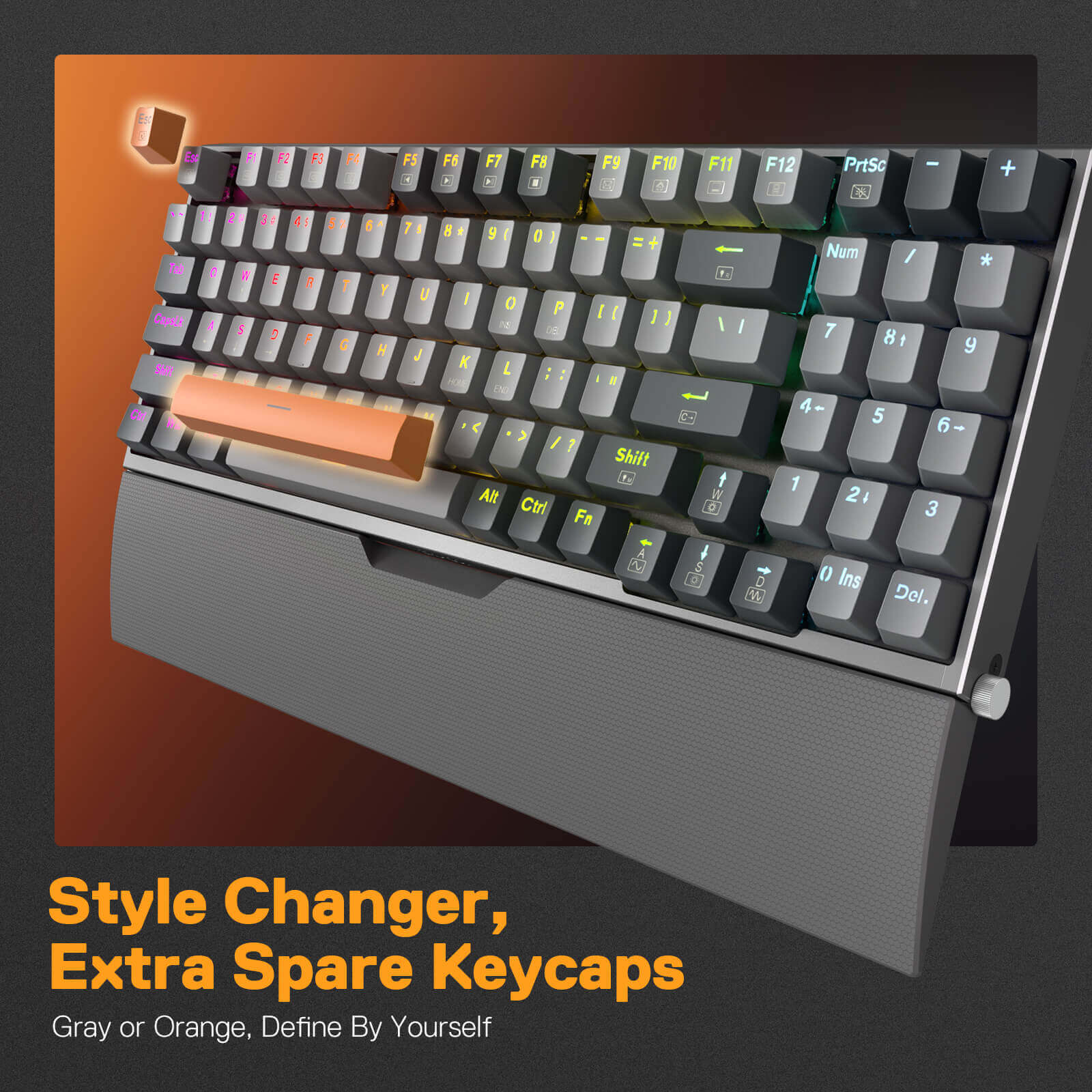 Papan Kekunci Permainan RGB Berwayar Redragon K648 90% Aluminium, Papan Kekunci Mekanikal Taktikal 94 Kekunci dengan Soket Boleh Tukar Panas, Papan Logam Teguh terbina dalam Buih Penyerap Bunyi & Sokongan Pergelangan Tangan, Suis Merah Senyap