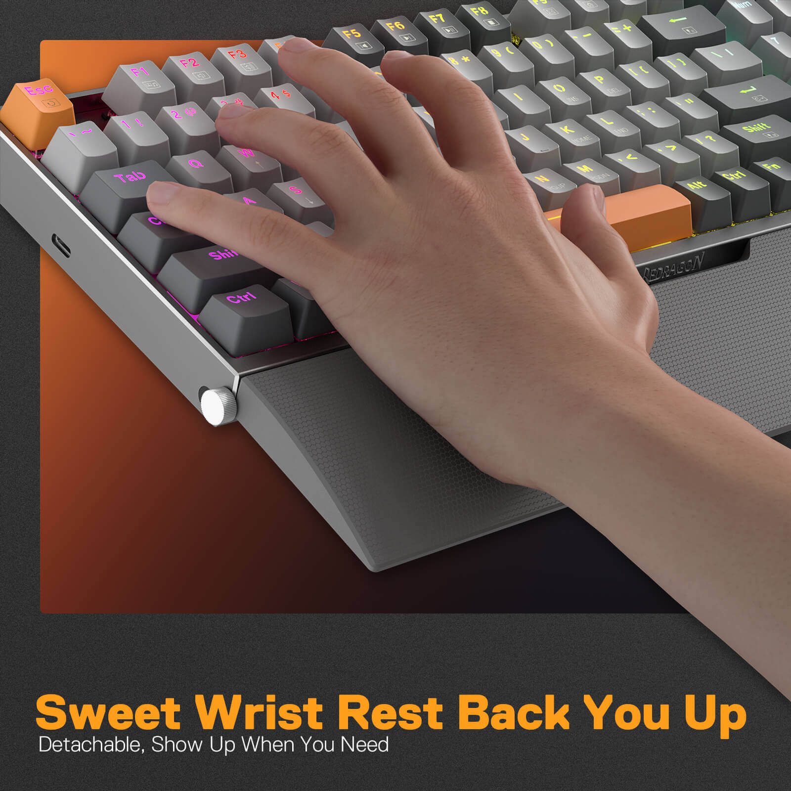 Papan Kekunci Permainan RGB Berwayar Redragon K648 90% Aluminium, Papan Kekunci Mekanikal Taktikal 94 Kekunci dengan Soket Boleh Tukar Panas, Papan Logam Teguh terbina dalam Buih Penyerap Bunyi & Sokongan Pergelangan Tangan, Suis Merah Senyap