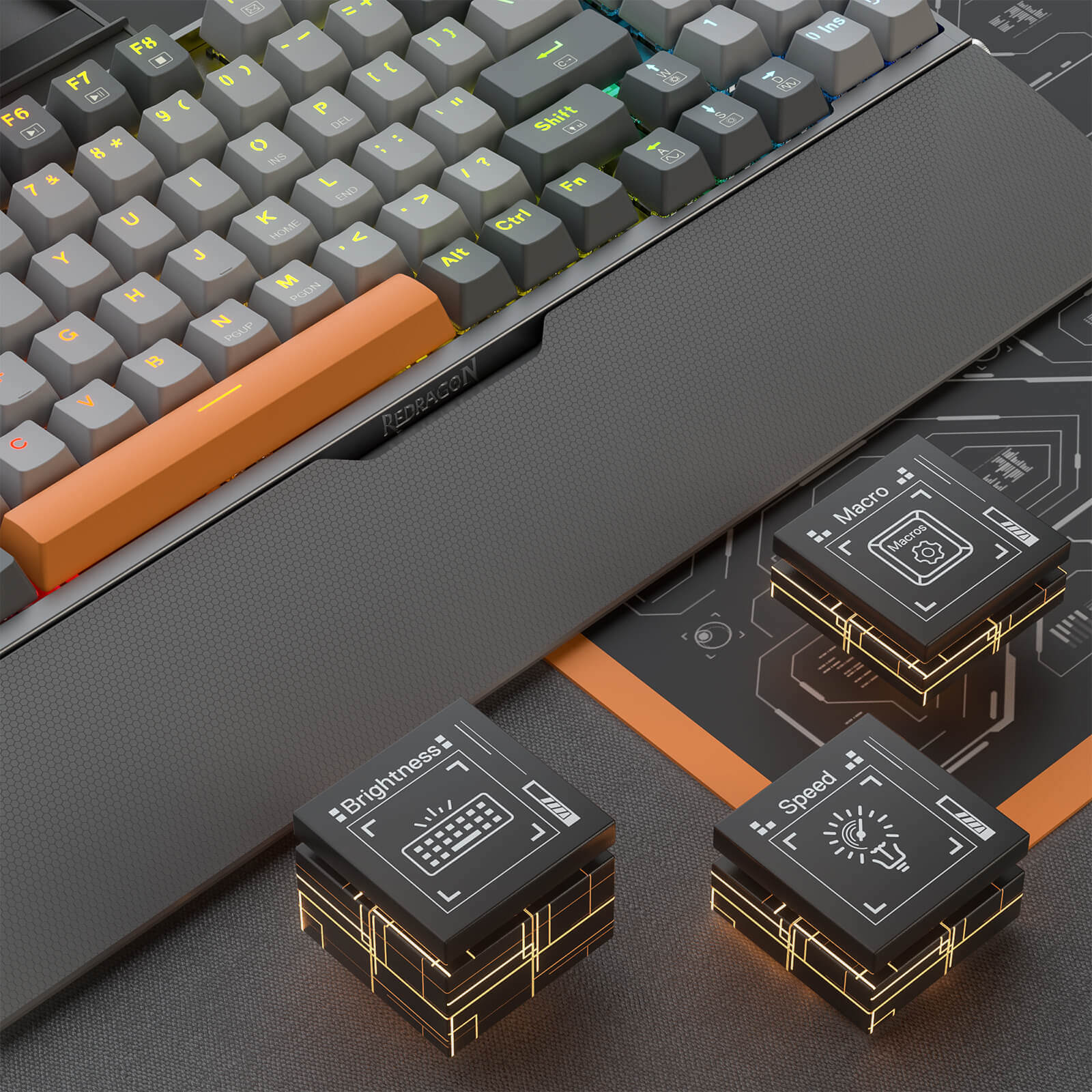 Papan Kekunci Permainan RGB Berwayar Redragon K648 90% Aluminium, Papan Kekunci Mekanikal Taktikal 94 Kekunci dengan Soket Boleh Tukar Panas, Papan Logam Teguh terbina dalam Buih Penyerap Bunyi & Sokongan Pergelangan Tangan, Suis Merah Senyap
