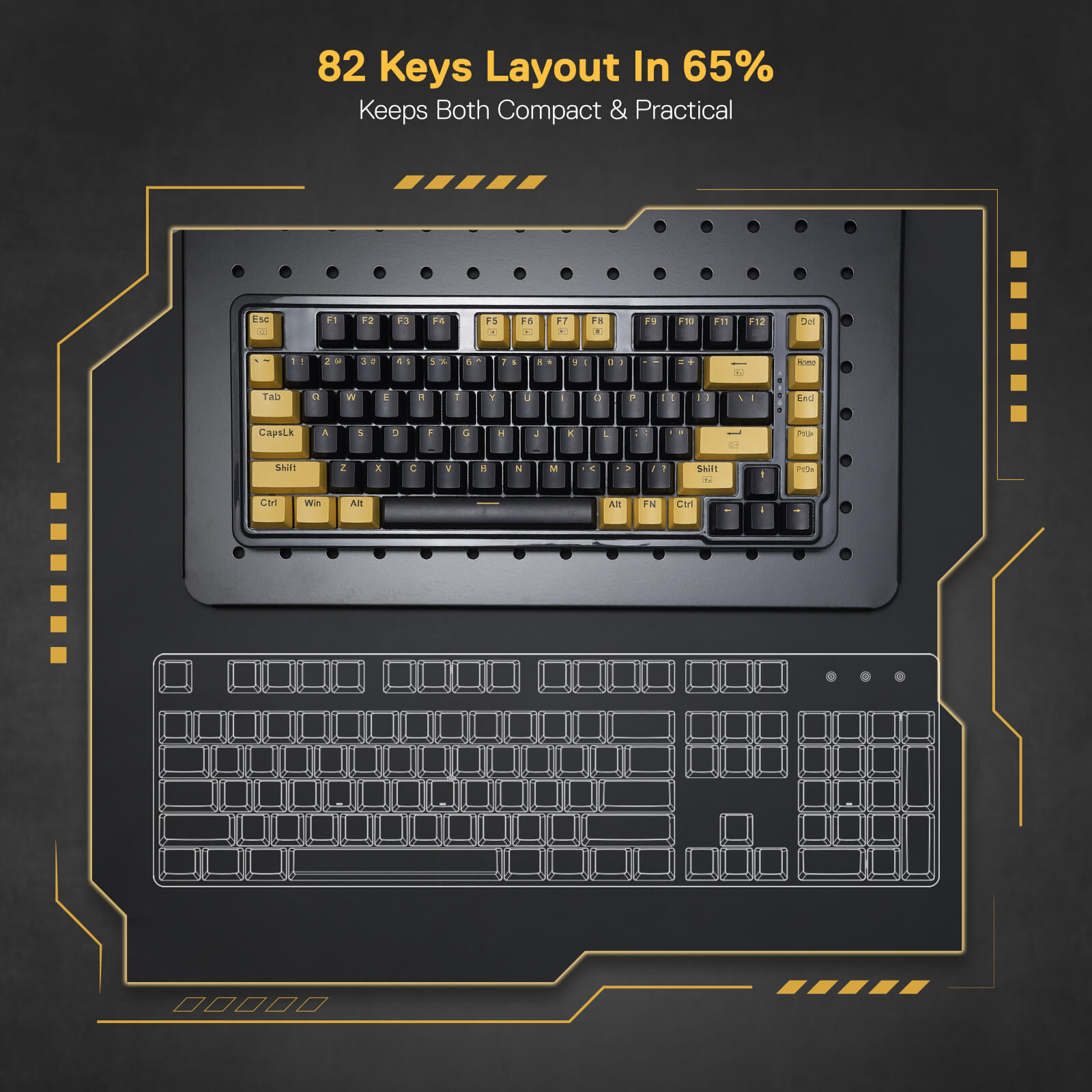 Papan Kekunci Permainan RGB Gasket Berwayar 78% Redragon K649, Reka Letak 82 Kekunci Papan Kekunci Mekanikal Padat Boleh Tukar Panas dengan Soket Boleh Tukar Panas, Buih Penyerap Bunyi, Suis Linear Kustom Senyap