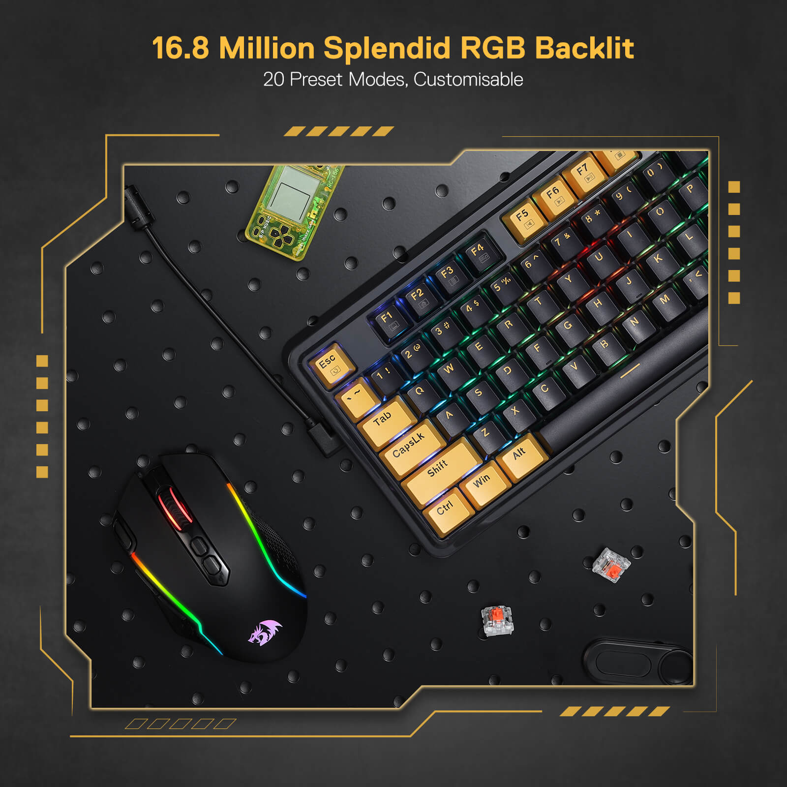 Papan Kekunci Permainan RGB Gasket Berwayar 78% Redragon K649, Reka Letak 82 Kekunci Papan Kekunci Mekanikal Padat Boleh Tukar Panas dengan Soket Boleh Tukar Panas, Buih Penyerap Bunyi, Suis Linear Kustom Senyap