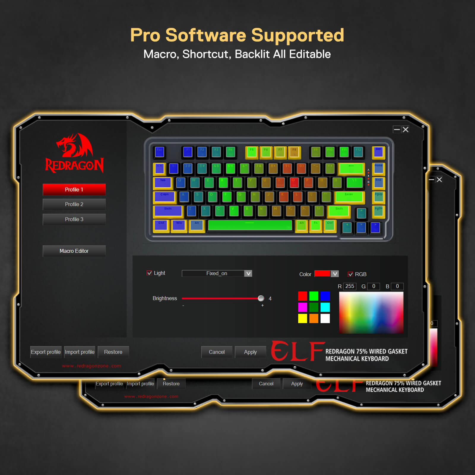 Papan Kekunci Permainan RGB Gasket Berwayar 78% Redragon K649, Reka Letak 82 Kekunci Papan Kekunci Mekanikal Padat Boleh Tukar Panas dengan Soket Boleh Tukar Panas, Buih Penyerap Bunyi, Suis Linear Kustom Senyap