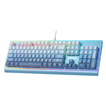 Papan Kekunci Gaming RGB Redragon K654, Papan Kekunci Mekanikal Berwayar 104 Kekunci dengan Rangka Aluminium Berpemberat, Buih Penyerap Bunyi 3.5mm, Soket Hot-swappable Dinaik Taraf, Penutup Kekunci Warna Campur, Buatan Biru