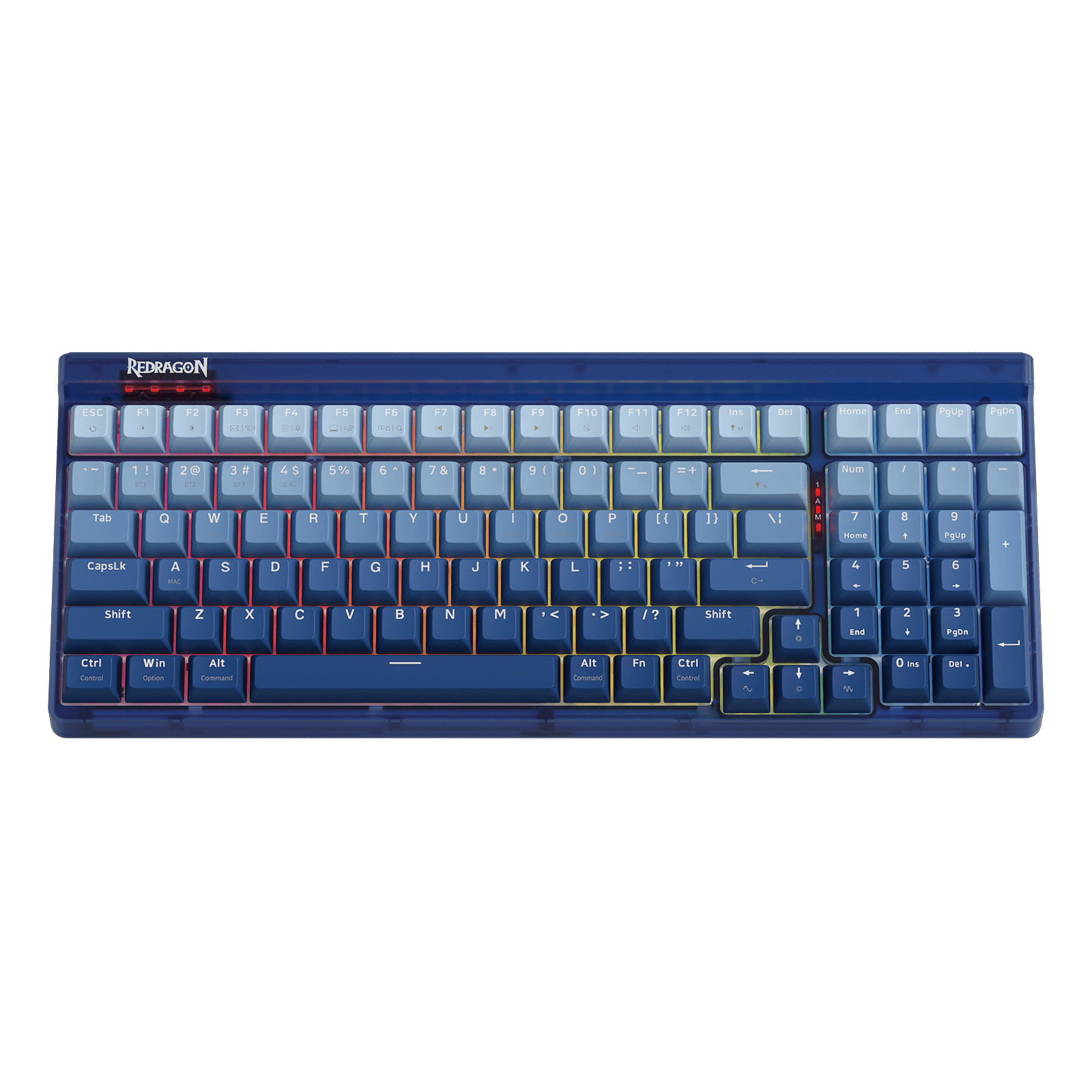 Papan Kekunci Permainan RGB Wayarles 3 Mod Redragon K656 PRO, Papan Kekunci Mekanikal 100 Kekunci dengan Papan Lutsinar, Soket Hot-Swappable, Buih Menyerap Bunyi & Suis Sentuhan Tersuai, Buatan Biru Gradien
