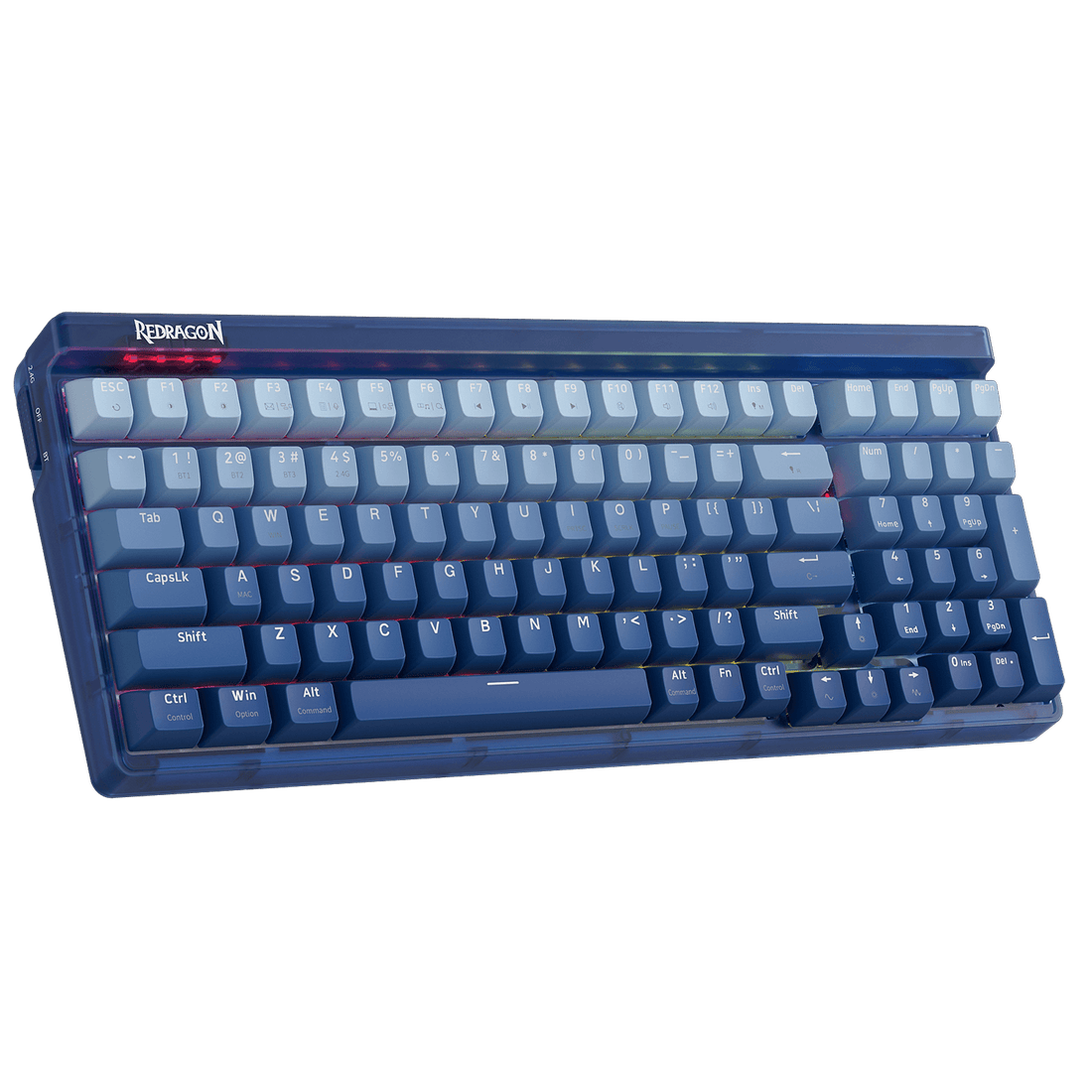 Papan Kekunci Permainan RGB Wayarles 3 Mod Redragon K656 PRO, Papan Kekunci Mekanikal 100 Kekunci dengan Papan Lutsinar, Soket Hot-Swappable, Buih Menyerap Bunyi & Suis Sentuhan Tersuai, Buatan Biru Gradien