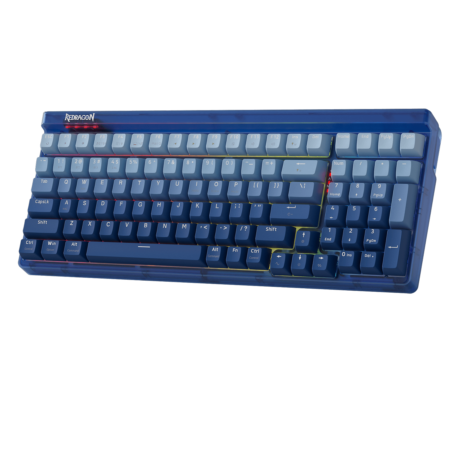 Papan Kekunci Permainan RGB Wayarles 3 Mod Redragon K656 PRO, Papan Kekunci Mekanikal 100 Kekunci dengan Papan Lutsinar, Soket Hot-Swappable, Buih Menyerap Bunyi & Suis Sentuhan Tersuai, Buatan Biru Gradien