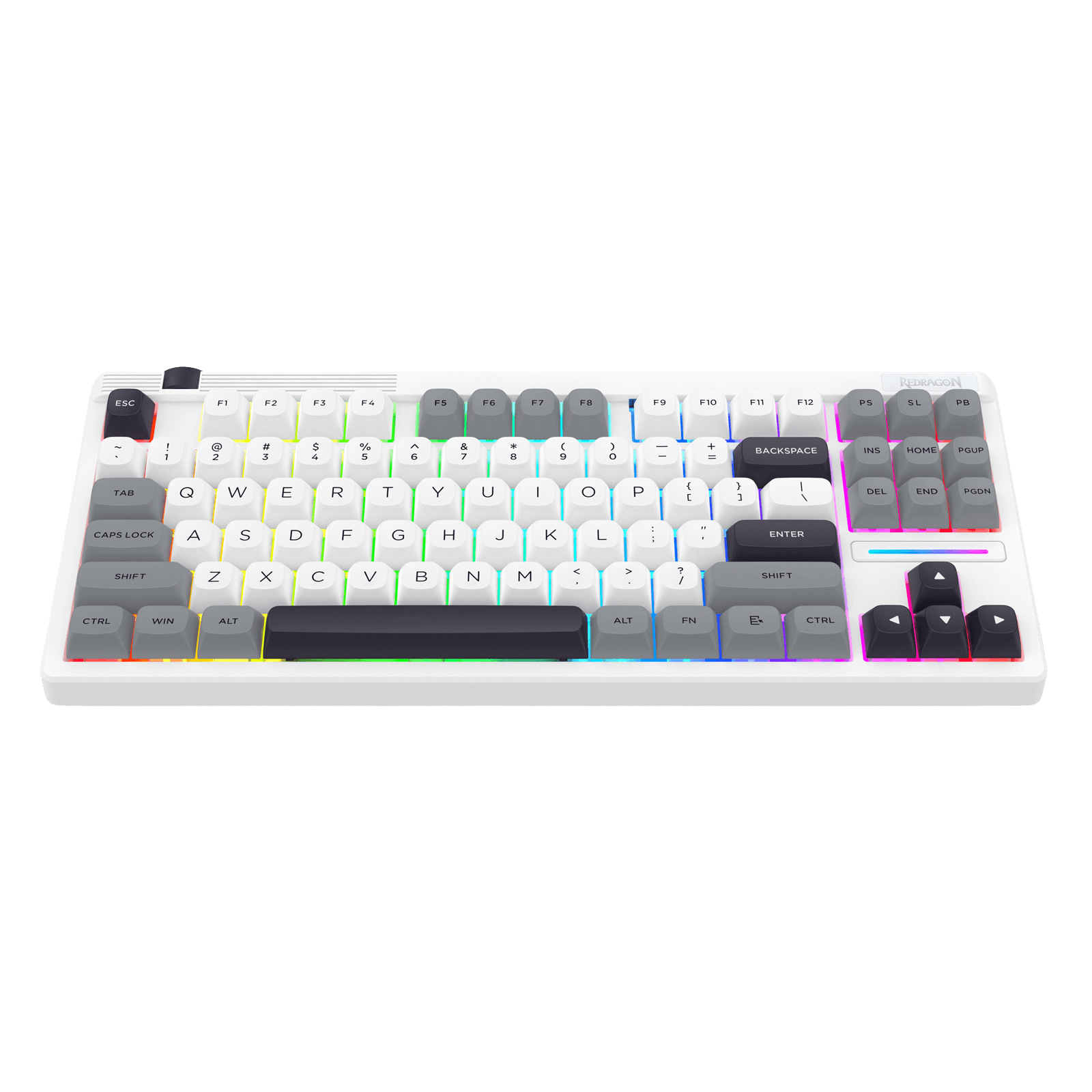Mechanical keyboard with RGB lighting on a white background