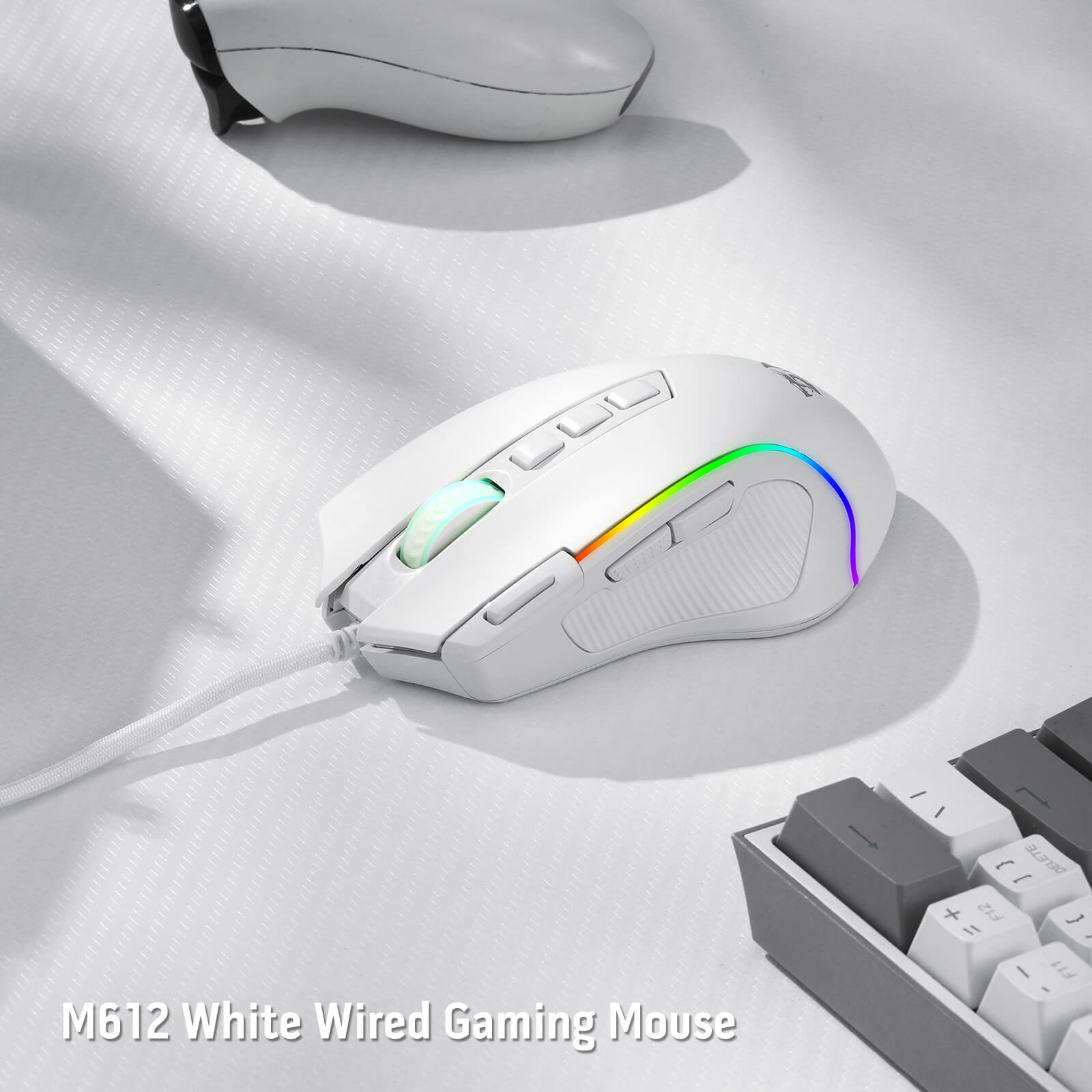 Tetikus Permainan RGB Predator Redragon M612, Tetikus Optik Berkabel 8000 DPI dengan 11 Butang Boleh Atur Cara & 5 Mod Berlampu Latar, Perisian Menyokong Butang Tembakan Pantas DIY