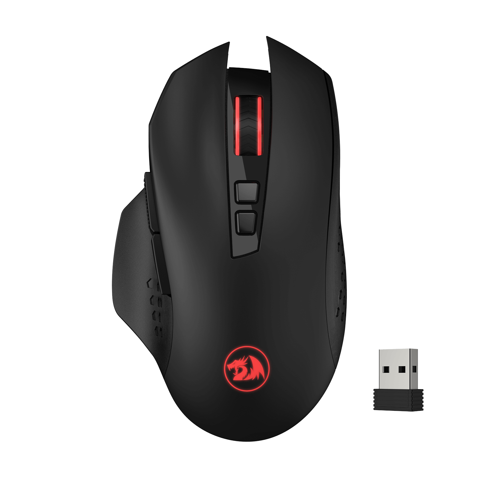 Redragon M656 Gainer Tetikus Permainan Wayarles, 4000 DPI Tetikus Permainan Wayarles 2.4Ghz dengan 5 Tahap DPI, 7 Butang Makro, Lampu Latar LED Merah & Perisian/Pemandu Profesional Disokong, untuk PC/Mac/Komputer Riba