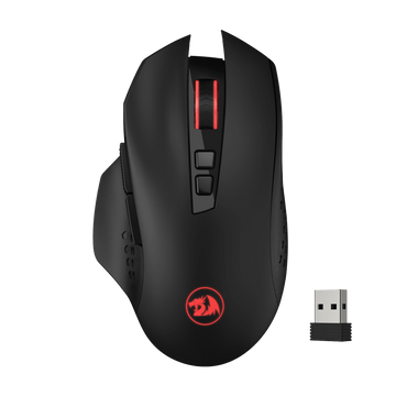 Redragon M656 Gainer Tetikus Permainan Wayarles, 4000 DPI Tetikus Permainan Wayarles 2.4Ghz dengan 5 Tahap DPI, 7 Butang Makro, Lampu Latar LED Merah & Perisian/Pemandu Profesional Disokong, untuk PC/Mac/Komputer Riba