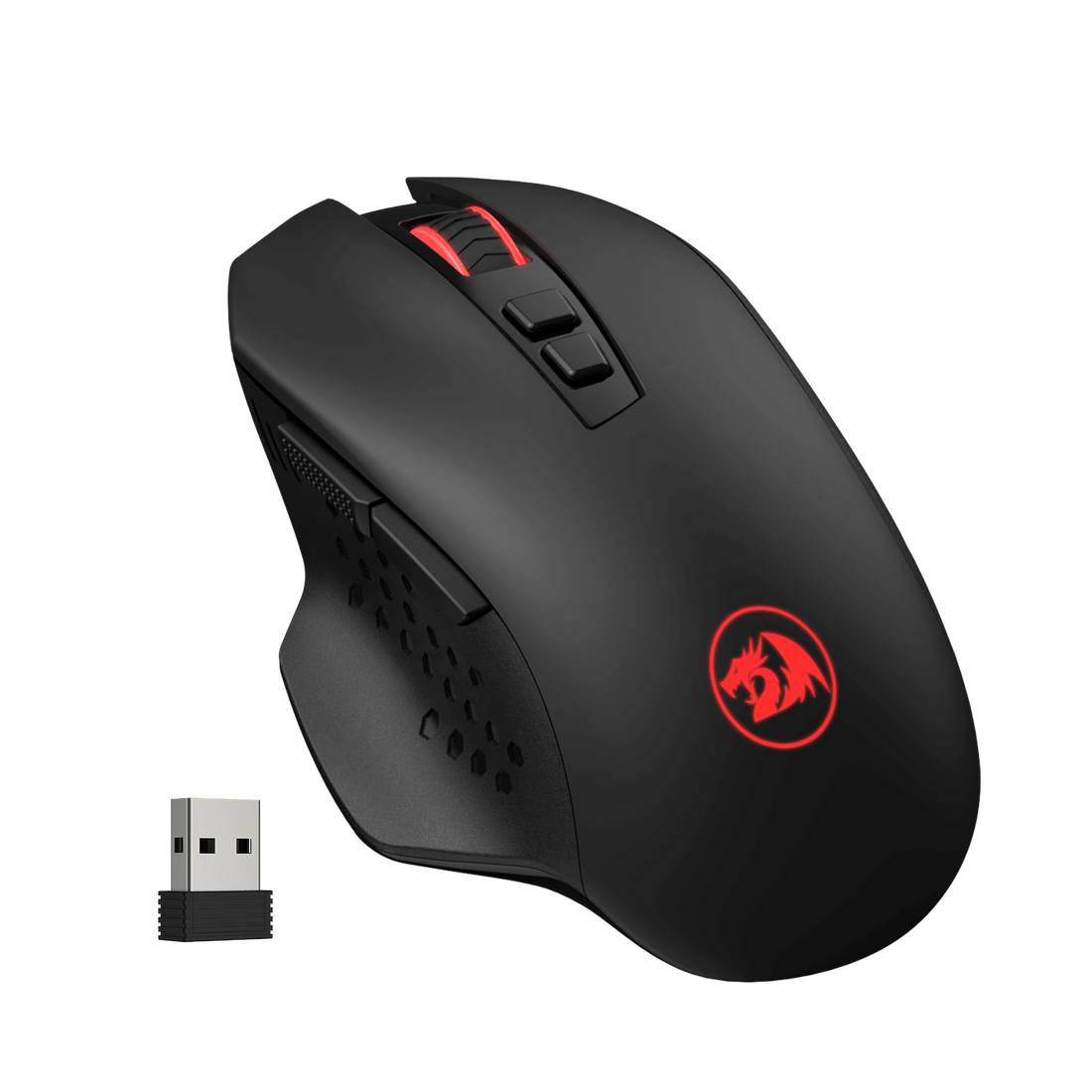 Redragon M656 Gainer Tetikus Permainan Wayarles, 4000 DPI Tetikus Permainan Wayarles 2.4Ghz dengan 5 Tahap DPI, 7 Butang Makro, Lampu Latar LED Merah & Perisian/Pemandu Profesional Disokong, untuk PC/Mac/Komputer Riba