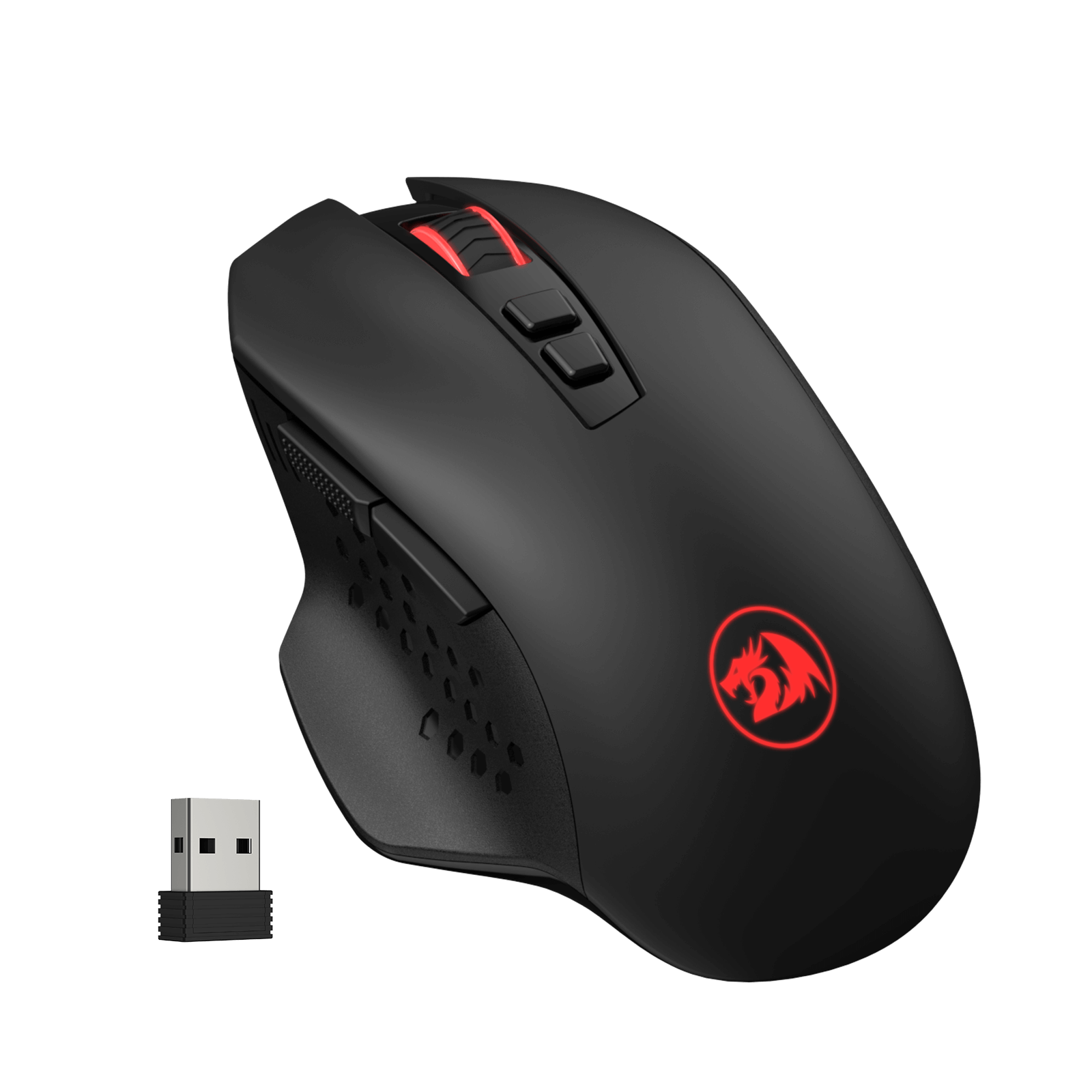 Redragon M656 Gainer Tetikus Permainan Wayarles, 4000 DPI Tetikus Permainan Wayarles 2.4Ghz dengan 5 Tahap DPI, 7 Butang Makro, Lampu Latar LED Merah & Perisian/Pemandu Profesional Disokong, untuk PC/Mac/Komputer Riba