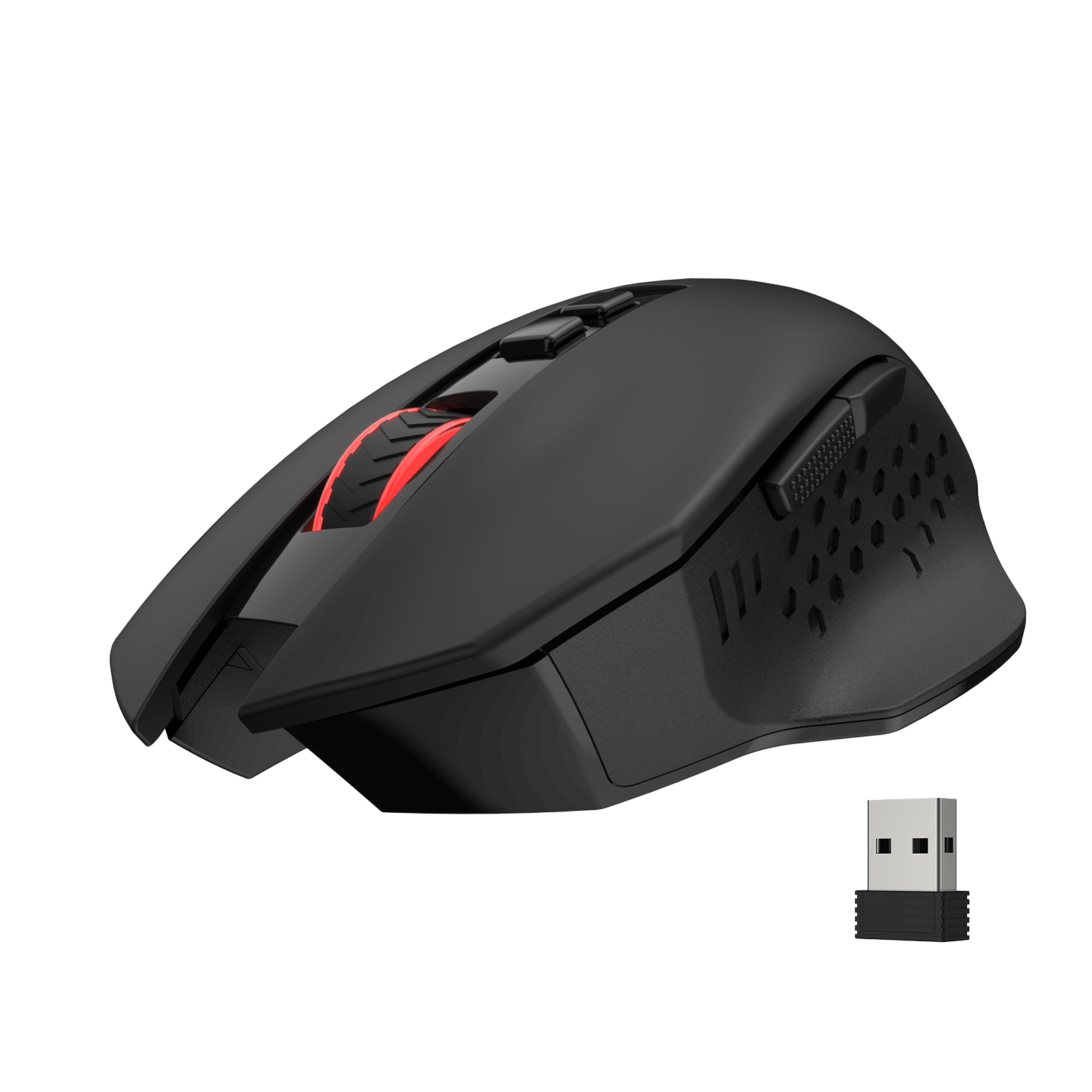 Redragon M656 Gainer Tetikus Permainan Wayarles, 4000 DPI Tetikus Permainan Wayarles 2.4Ghz dengan 5 Tahap DPI, 7 Butang Makro, Lampu Latar LED Merah & Perisian/Pemandu Profesional Disokong, untuk PC/Mac/Komputer Riba