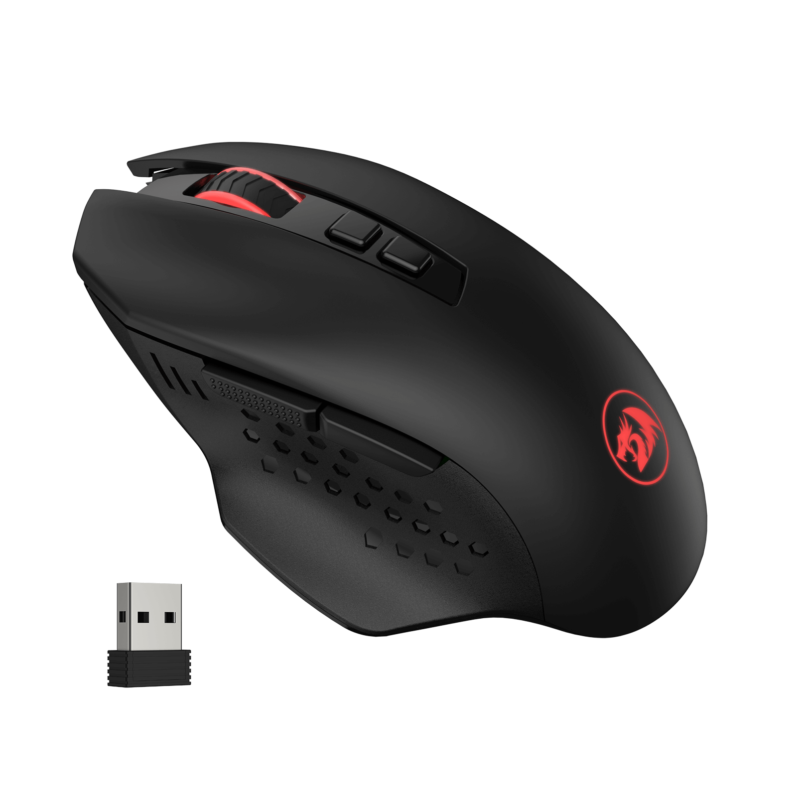 Redragon M656 Gainer Tetikus Permainan Wayarles, 4000 DPI Tetikus Permainan Wayarles 2.4Ghz dengan 5 Tahap DPI, 7 Butang Makro, Lampu Latar LED Merah & Perisian/Pemandu Profesional Disokong, untuk PC/Mac/Komputer Riba