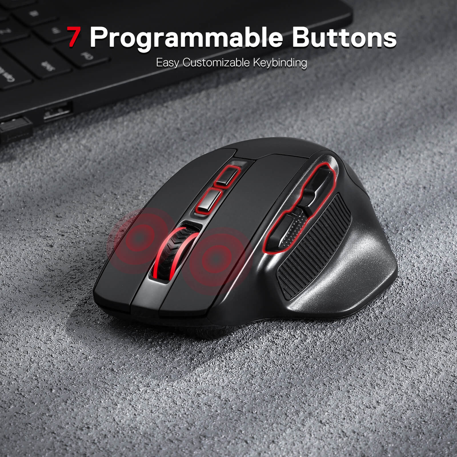 Tetikus Permainan Wayarles Redragon M806, 7 Butang Boleh Diprogramkan Tetikus Pemain RGB Berwayar dengan Sambungan 3 Mod, BT & Wayarles 2.4G, Binaan Genggaman Semula Jadi Ergonomik, Perisian Menyokong Ikatan Kunci & Lampu Latar DIY