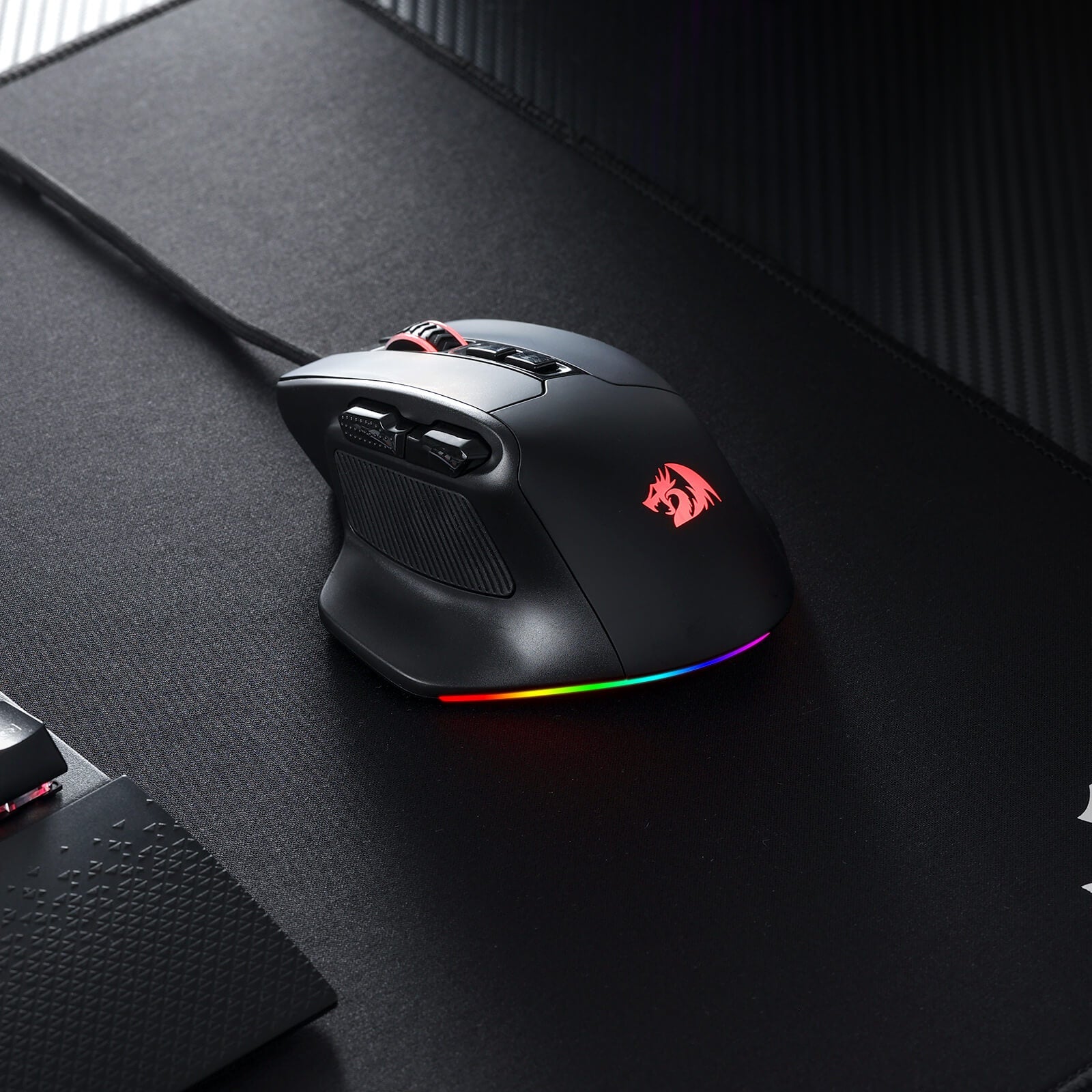 Redragon M806 Bullseye Gaming Mouse, 7 Butang Boleh Atur Cara Tetikus Gamer RGB Berwayar dengan Binaan Genggaman Semula Jadi Ergonomik, Perisian Menyokong Ikatan Kunci DIY & Berlampu Belakang