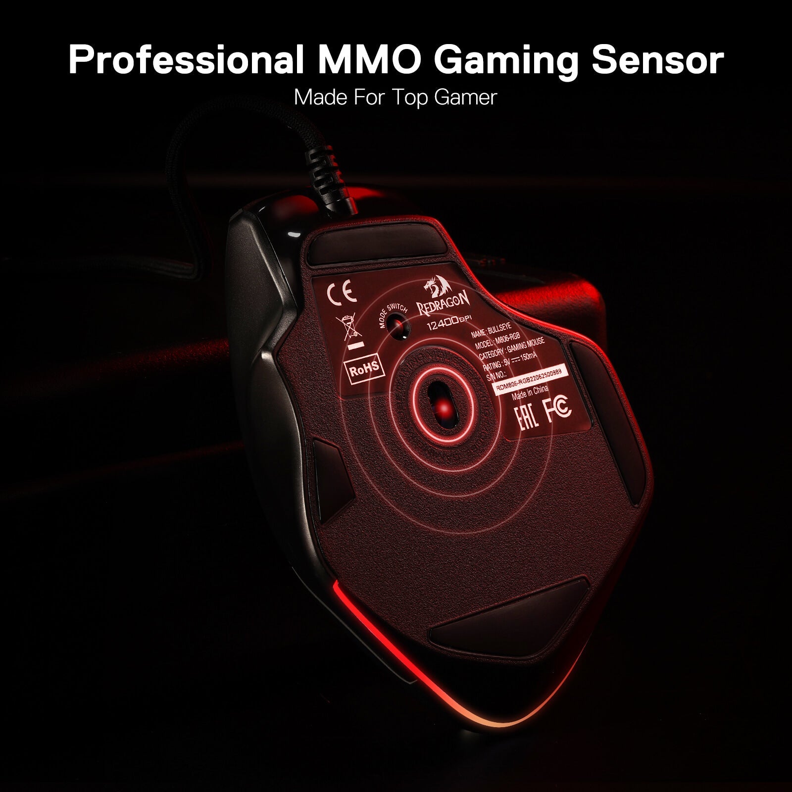 Redragon M806 Bullseye Gaming Mouse, 7 Butang Boleh Atur Cara Tetikus Gamer RGB Berwayar dengan Binaan Genggaman Semula Jadi Ergonomik, Perisian Menyokong Ikatan Kunci DIY & Berlampu Belakang