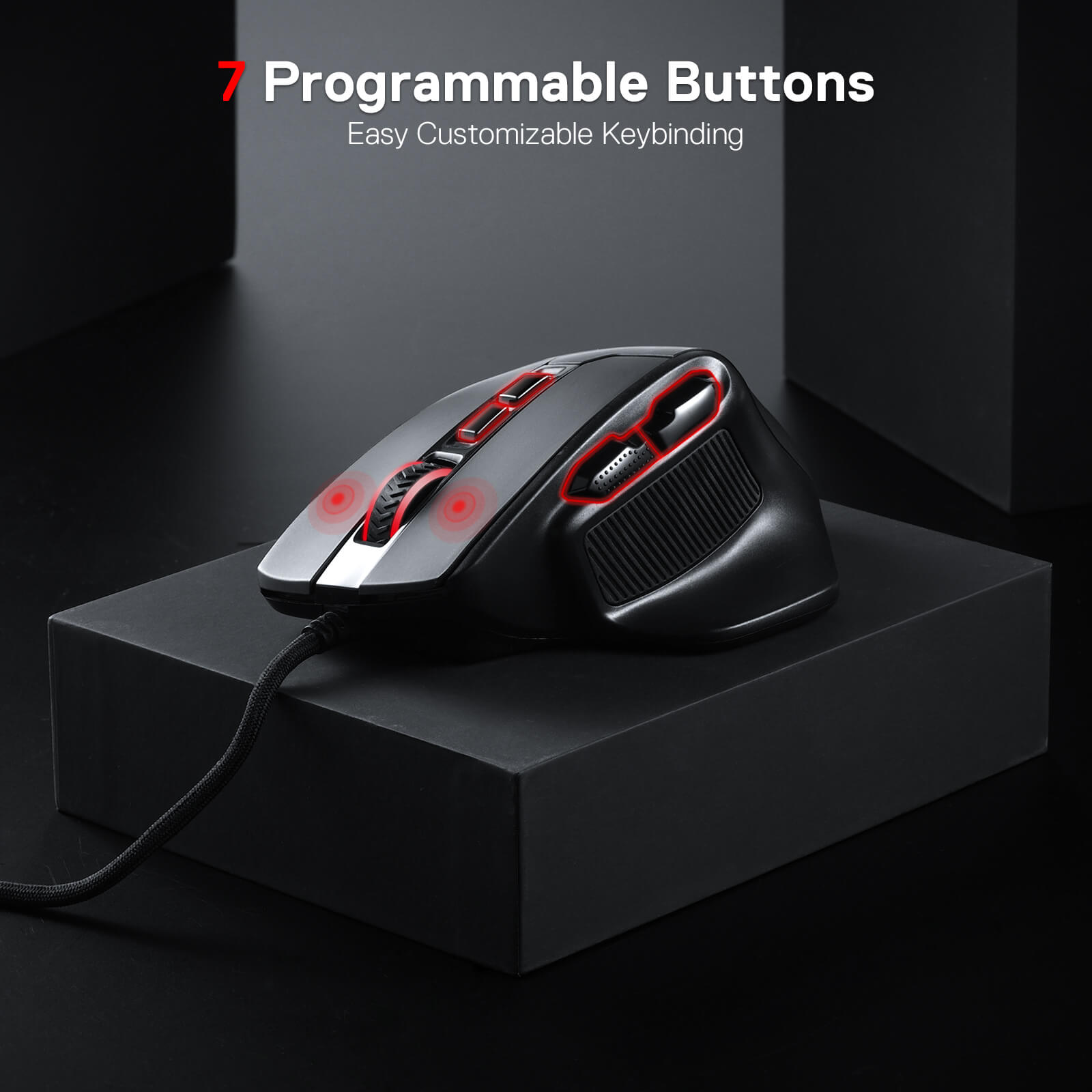 Redragon M806 Bullseye Gaming Mouse, 7 Butang Boleh Atur Cara Tetikus Gamer RGB Berwayar dengan Binaan Genggaman Semula Jadi Ergonomik, Perisian Menyokong Ikatan Kunci DIY & Berlampu Belakang