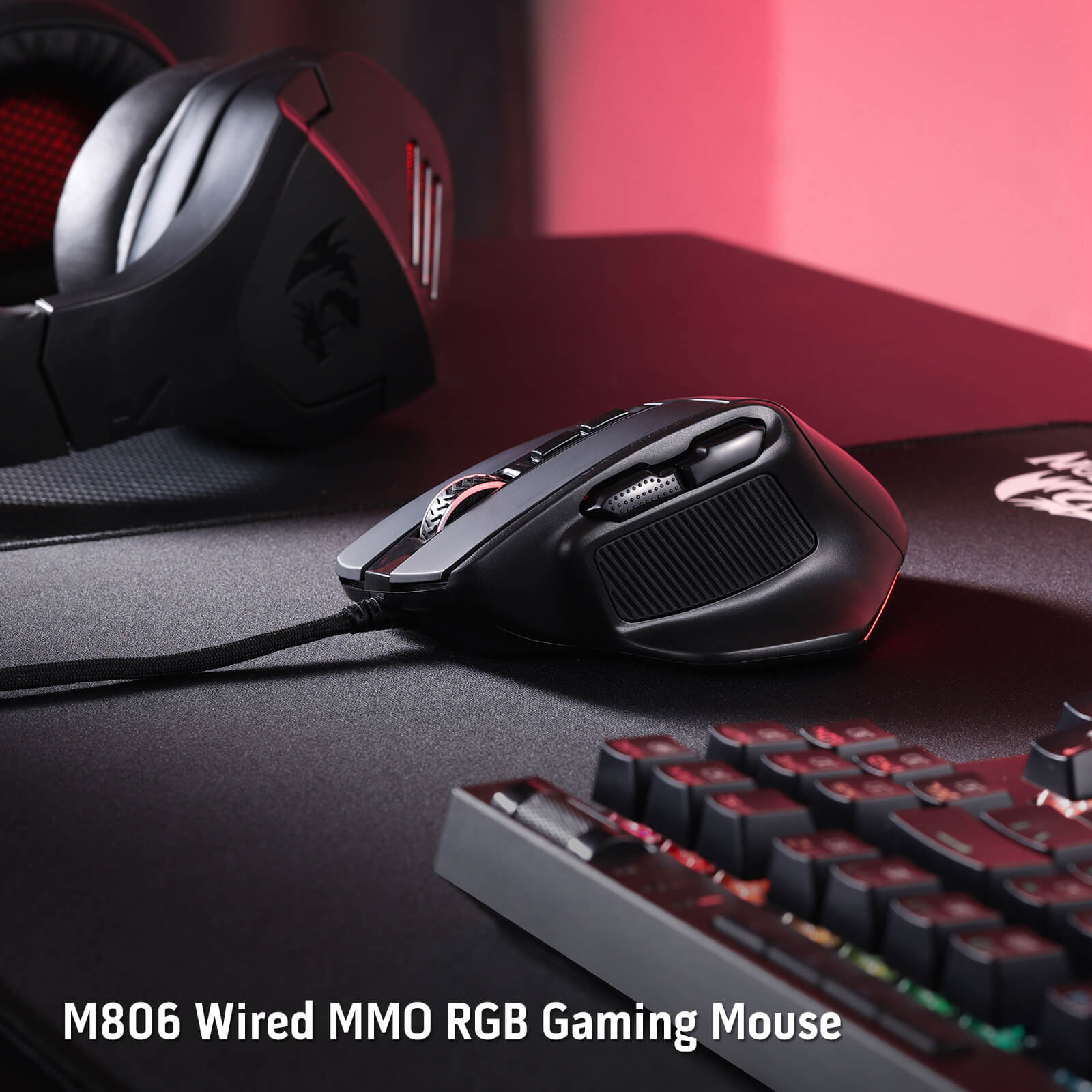 Redragon M806 Bullseye Gaming Mouse, 7 Butang Boleh Atur Cara Tetikus Gamer RGB Berwayar dengan Binaan Genggaman Semula Jadi Ergonomik, Perisian Menyokong Ikatan Kunci DIY & Berlampu Belakang