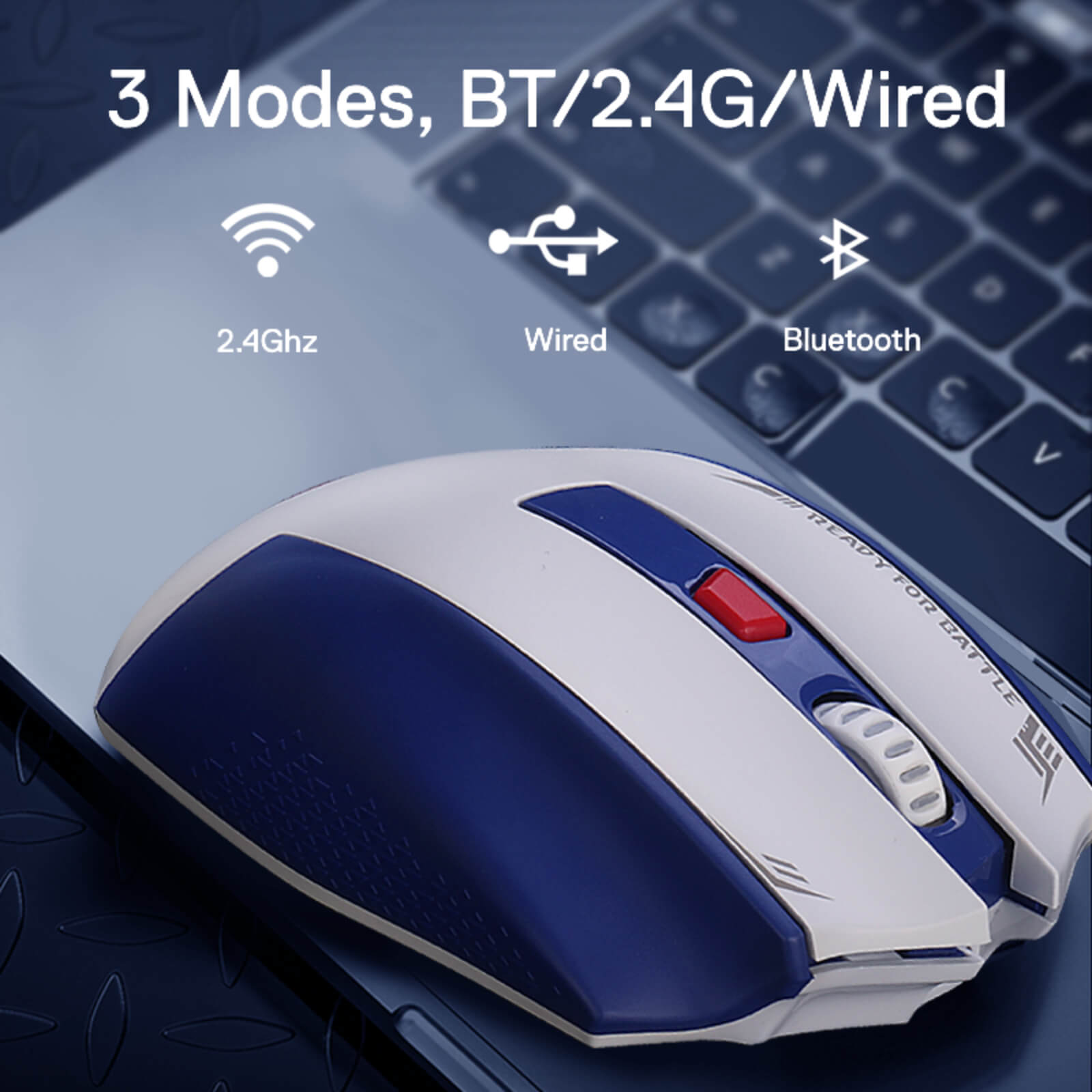 Redragon M994 Tetikus Permainan Bluetooth Wayarles, Tetikus Gamer Berwayar/Wayarles 26000 DPI dengan Sambungan 3-Mod, BT & Wayarles 2.4G, 6 Butang Makro, Kapasiti Kuasa Tahan Lama untuk PC/Mac/Komputer Riba