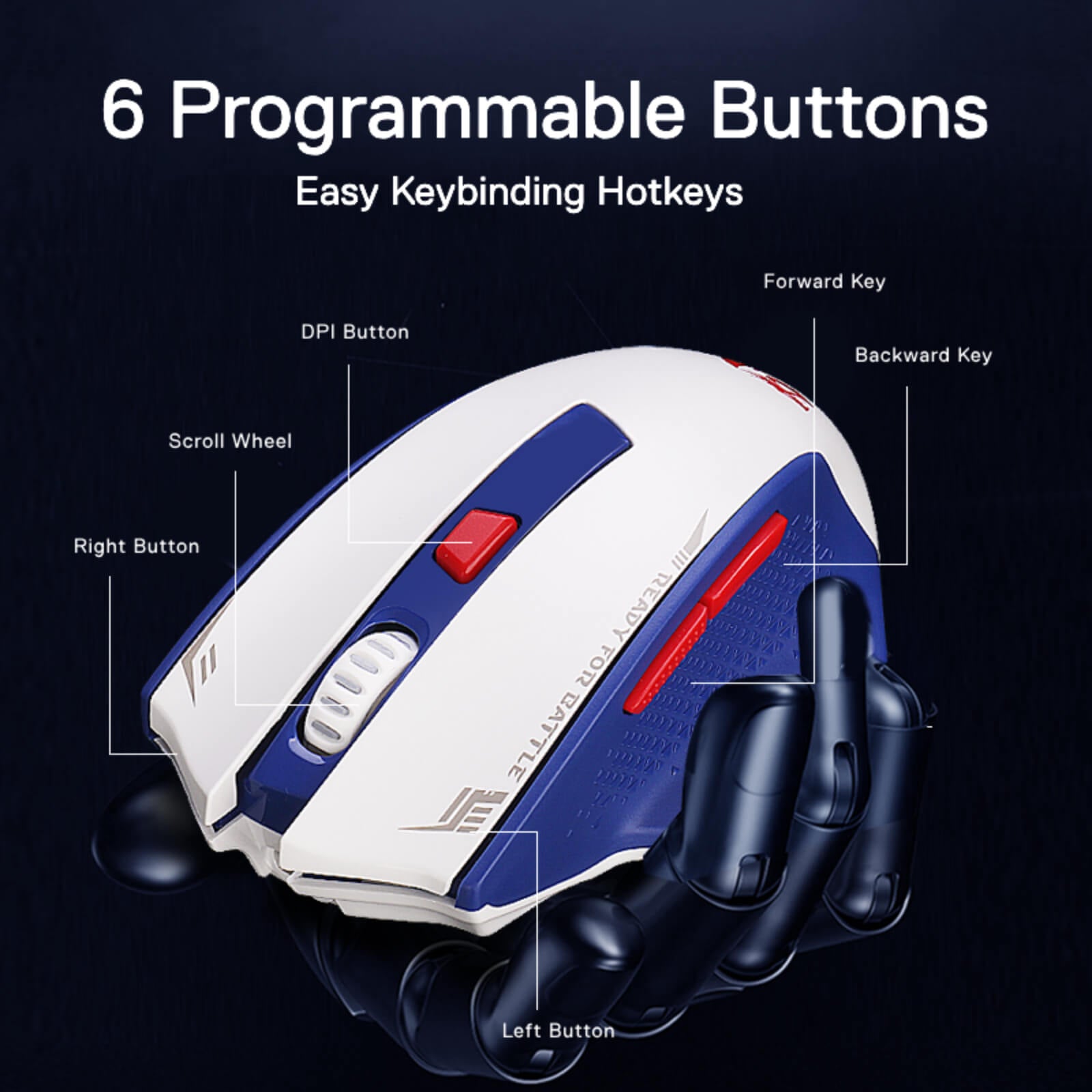 Redragon M994 Tetikus Permainan Bluetooth Wayarles, Tetikus Gamer Berwayar/Wayarles 26000 DPI dengan Sambungan 3-Mod, BT & Wayarles 2.4G, 6 Butang Makro, Kapasiti Kuasa Tahan Lama untuk PC/Mac/Komputer Riba
