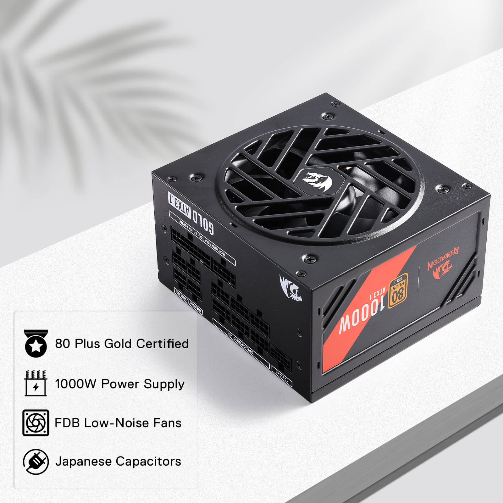 Redragon RGMS-1000W PRO 80+ Gold 1000 Watt Power Supply w/Upgraded ATX 3.1 & PCIe 5.1 Fully Modular, Compact 150mm Size, Smart ECO Low Noise Fan, 100% Japanese Capacitors, Full Mod Cables