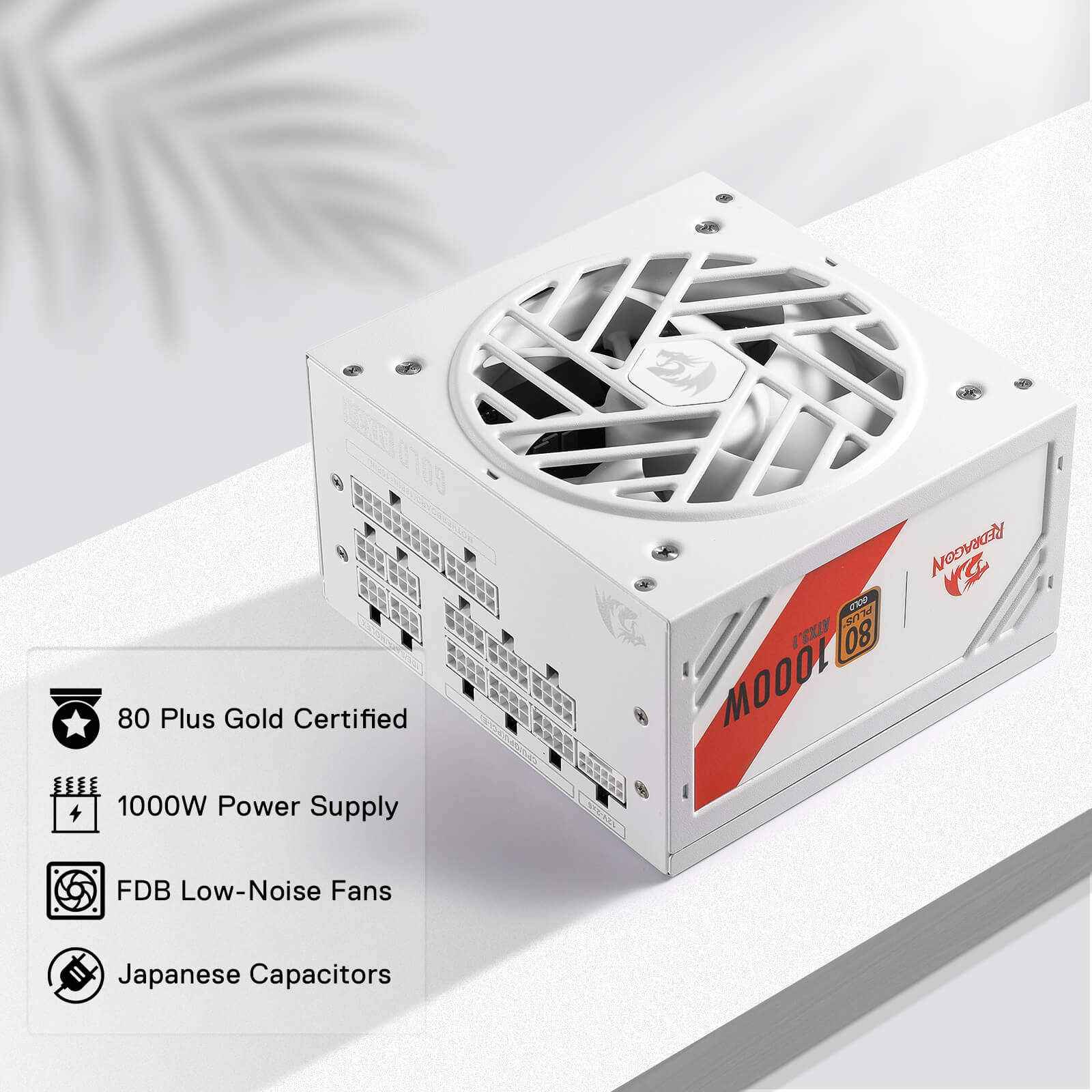 Redragon RGMS-1000W PRO 80+ Gold 1000 Watt Power Supply w/Upgraded ATX 3.1 & PCIe 5.1 Fully Modular, Compact 150mm Size, Smart ECO Low Noise Fan, 100% Japanese Capacitors, Full Mod Cables