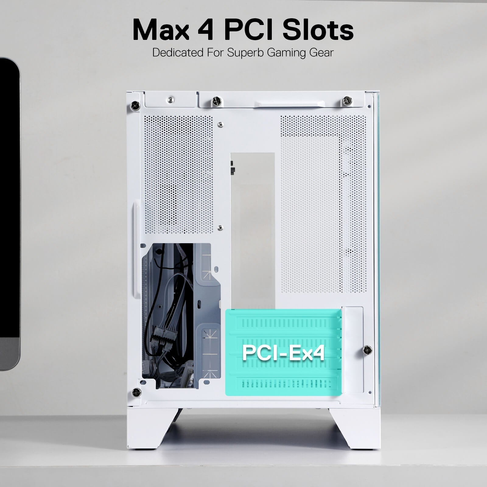 Sarung PC Permainan ITX Redragon MC211, Casis Komputer M-ATX dengan 2 Panel Kaca Terbaja & Panel Berlubang Aliran Udara Tinggi, Sokongan Radiator 240mm, Bar Lampu Penyegerakan Irama, Pengurusan Kabel Mudah, Putih