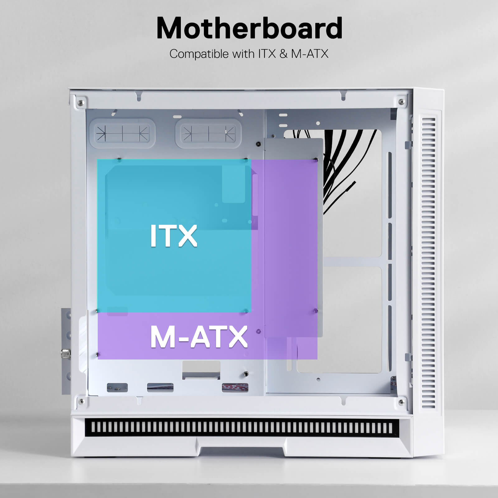 Sarung PC Permainan ITX Redragon MC211, Casis Komputer M-ATX dengan 2 Panel Kaca Terbaja & Panel Berlubang Aliran Udara Tinggi, Sokongan Radiator 240mm, Bar Lampu Penyegerakan Irama, Pengurusan Kabel Mudah, Putih