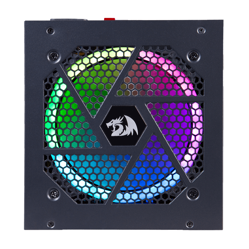 Redragon PSU007 80+ Emas 850 Watt ATX Bekalan Kuasa Modular Penuh dengan Pensijilan 80 Plus Emas, Saiz Kompak 160mm dan Kipas RGB Bunyi Rendah 0 RPM, 100% Kapasitor Jepun, Kabel Mod Penuh