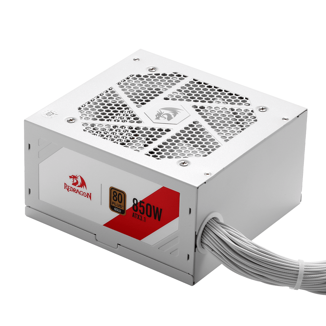 Redragon Black power supply unit with red and white branding on a black background