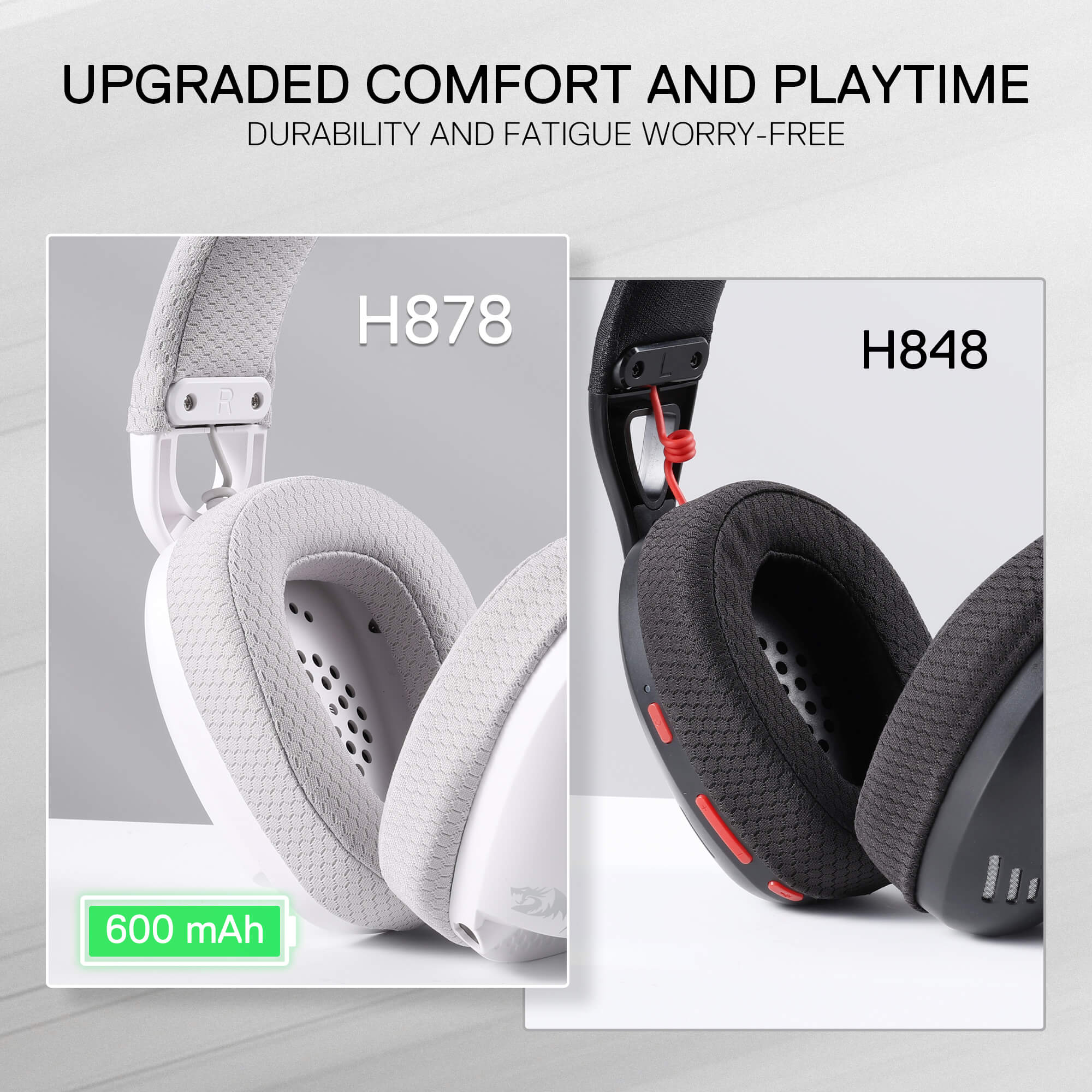 Redragon H878 3-Mode Wireless Blue LED Gaming Headset, Lightweight, 7.1 Surround Sound, 40MM Drivers, Detachable Microphone, Multi Platforms for PC, PS5/4/3, Switch, Mobile