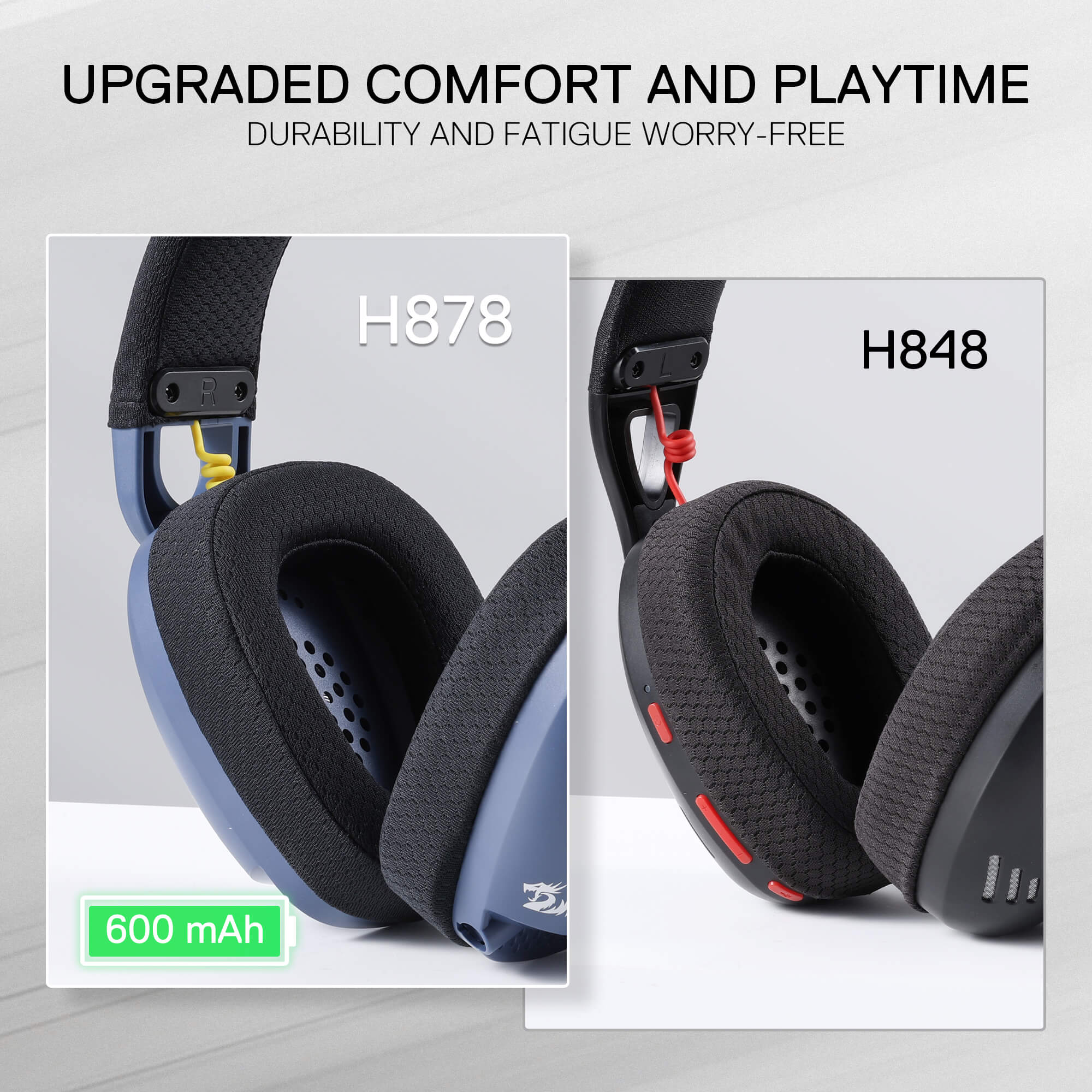 Redragon H878 3-Mode Wireless Blue LED Gaming Headset, Lightweight, 7.1 Surround Sound, 40MM Drivers, Detachable Microphone, Multi Platforms for PC, PS5/4/3, Switch, Mobile