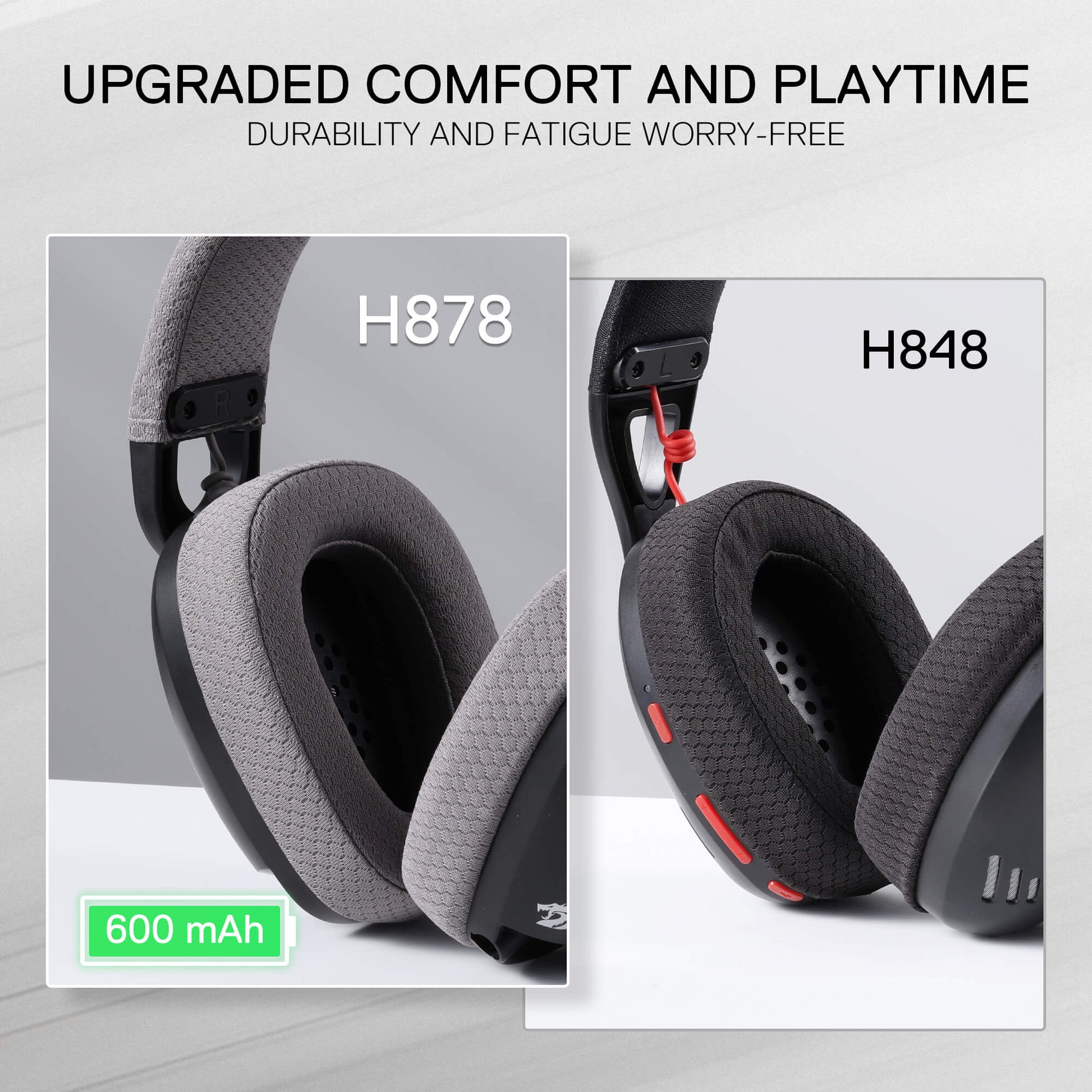 Redragon H878 3-Mode Wireless Blue LED Gaming Headset, Lightweight, 7.1 Surround Sound, 40MM Drivers, Detachable Microphone, Multi Platforms for PC, PS5/4/3, Switch, Mobile