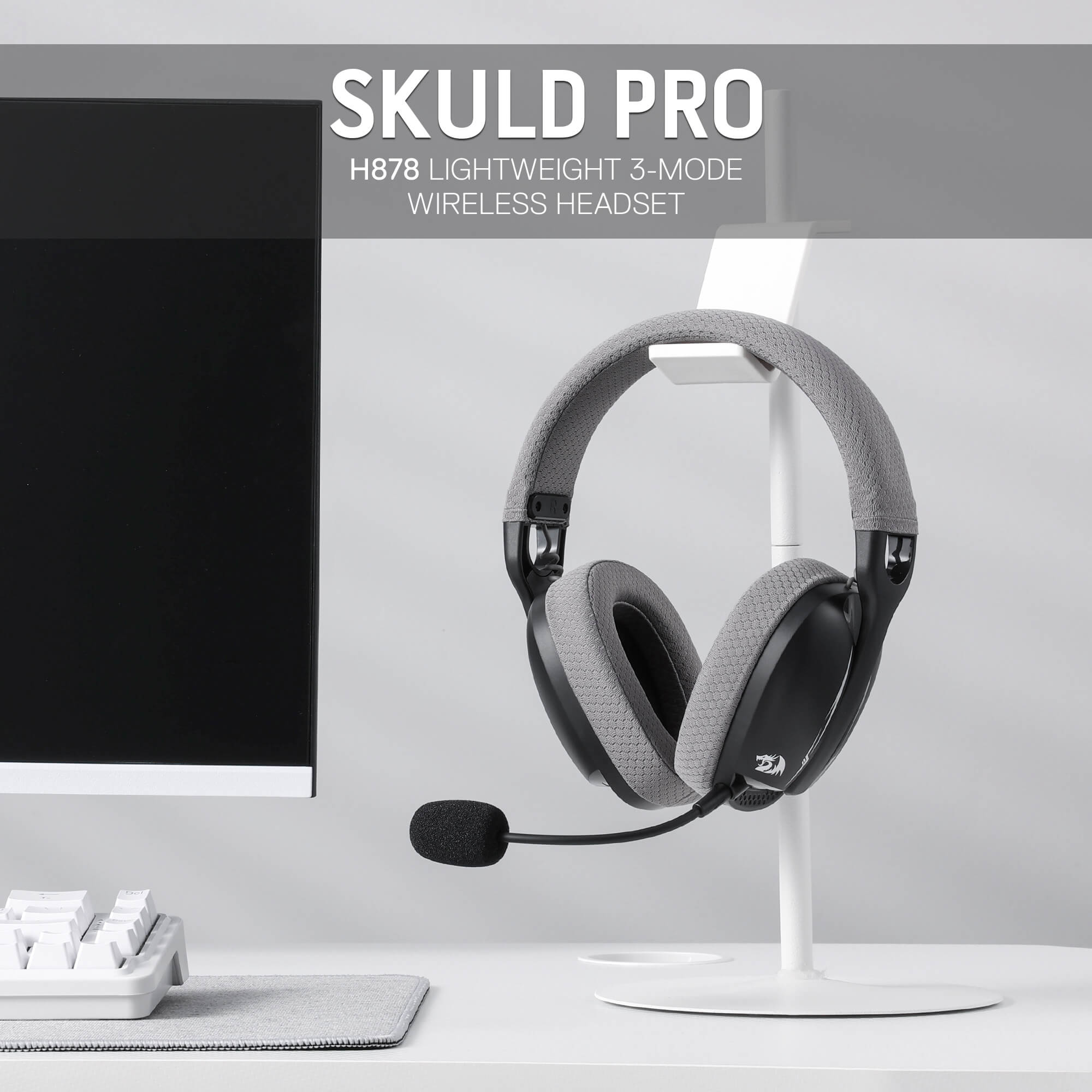 Redragon H878 3-Mode Wireless Blue LED Gaming Headset, Lightweight, 7.1 Surround Sound, 40MM Drivers, Detachable Microphone, Multi Platforms for PC, PS5/4/3, Switch, Mobile