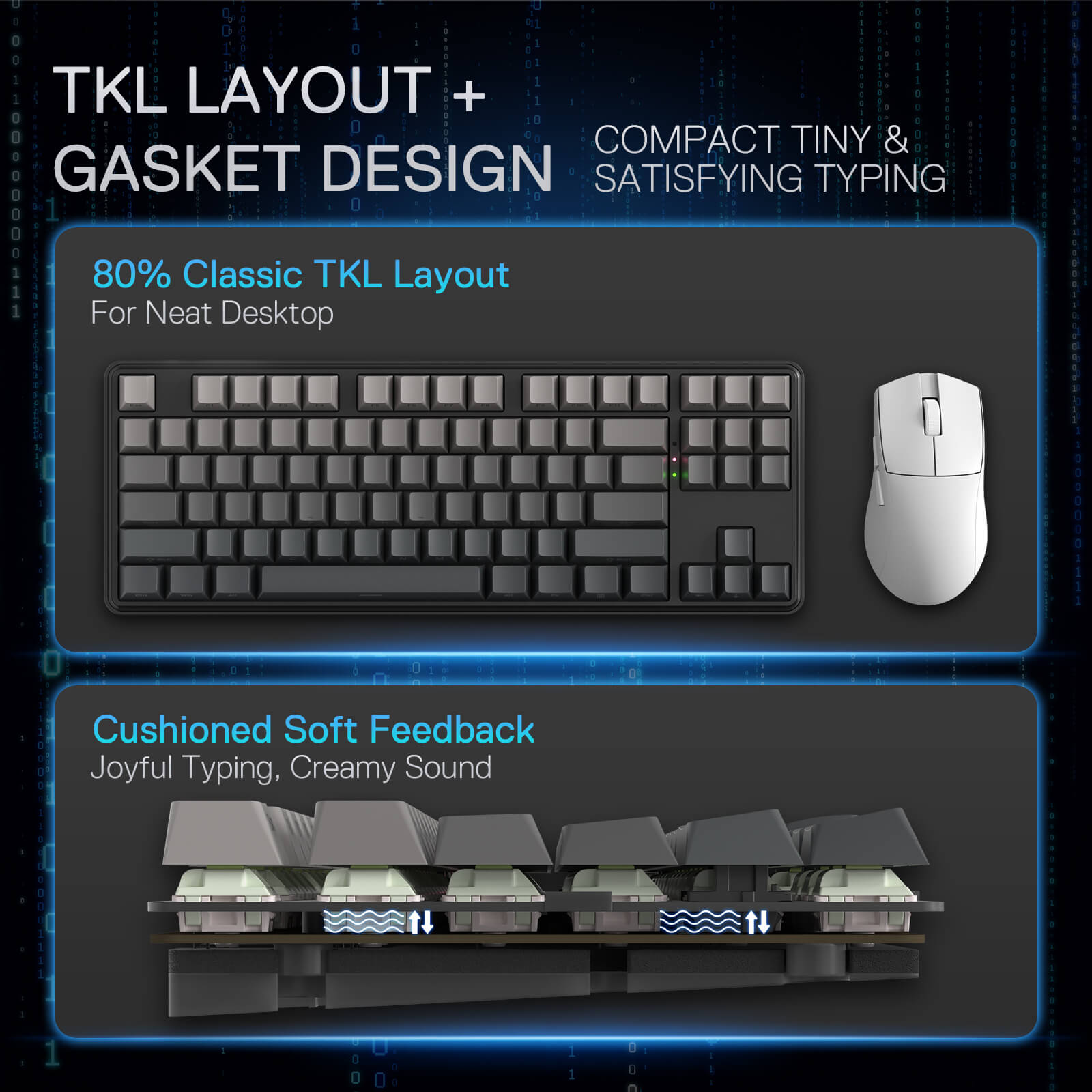 Redragon K707 PRO 80% Wireless Mechanical Gaming Keyboard, Gasket-Mount TKL with Tri-Mode Connectivity (USB-C, Bluetooth 3.0/5.0, 2.4GHz), Custom Mint Mambo Linear Switches, 5-Layer Noise Dampening, Side-Printed Black Gradient PBT Keycaps, RGB Backlit