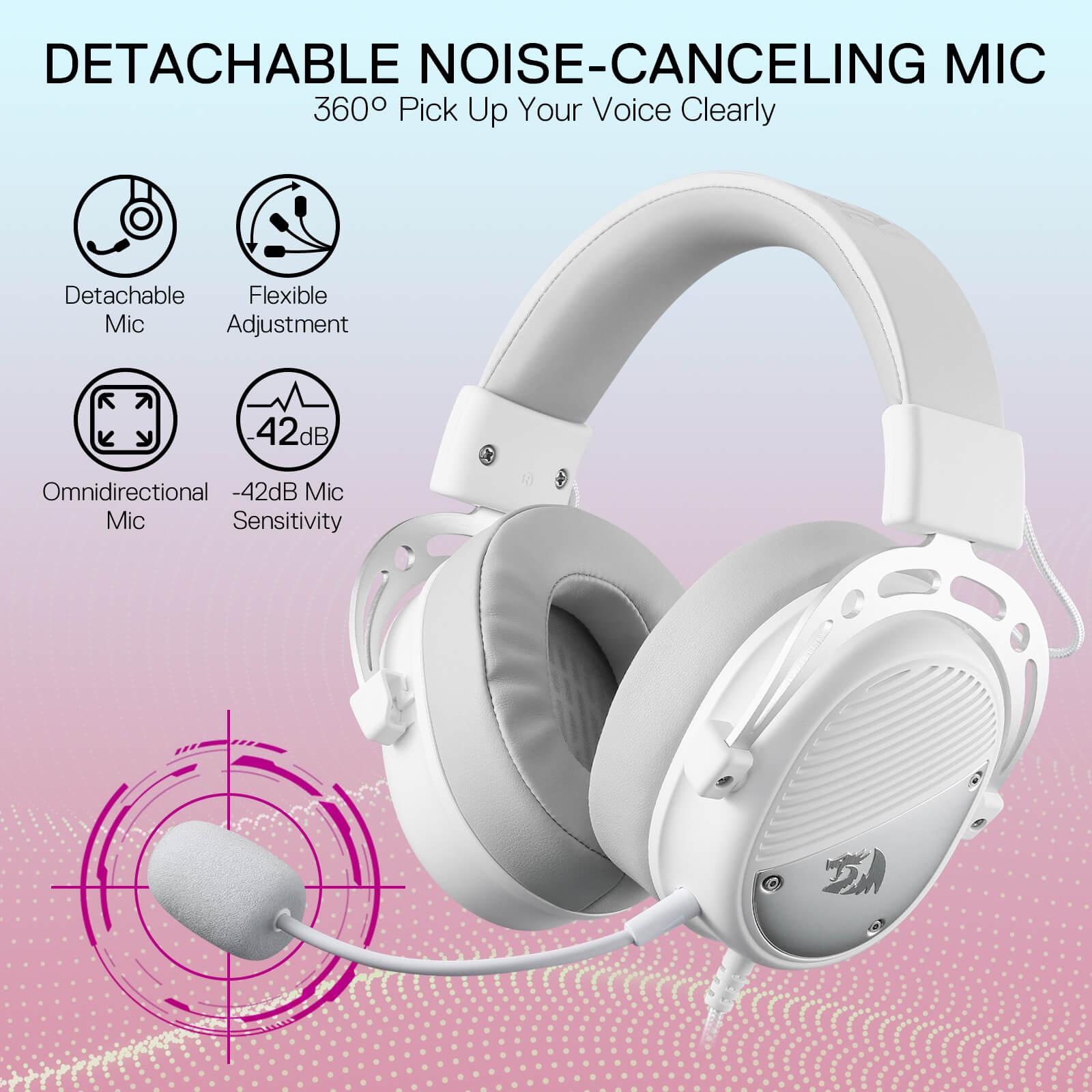 Redragon H730 USB Wired Gaming Headset - 53mm Drivers, 360° Spatial Sound, Detachable Noise-Canceling Microphone, Magnetic Replaceable Ear Cushions, Over-Ear Headphones Works for PC/PS4/PS5
