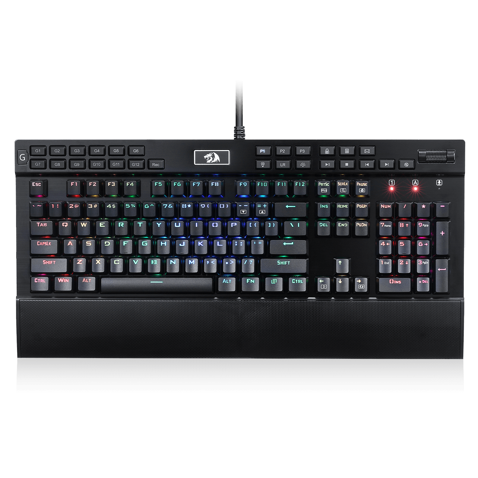 Redragon K550 RGB Gaming Keyboard, 104 Keys + 12 Macro G Keys Wired Mechanical Keyboard w/Aluminum Top Plate, Custom Clicky Purple Switch, Extra USB Port & Wrist Rest