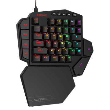 Papan Kekunci Permainan Mekanikal RGB Satu Tangan Redragon K585 DITI, Suis Biru, Pad Kekunci Permainan Profesional dengan 7 Kekunci Makro Onboard, Tempat Rehat Pergelangan Tangan Boleh Tanggal, 42 Kekunci