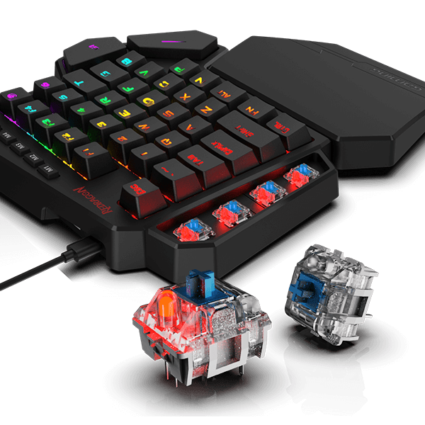 Papan Kekunci Permainan Mekanikal RGB Satu Tangan Redragon K585 DITI, Suis Biru, Pad Kekunci Permainan Profesional dengan 7 Kekunci Makro Onboard, Tempat Rehat Pergelangan Tangan Boleh Tanggal, 42 Kekunci
