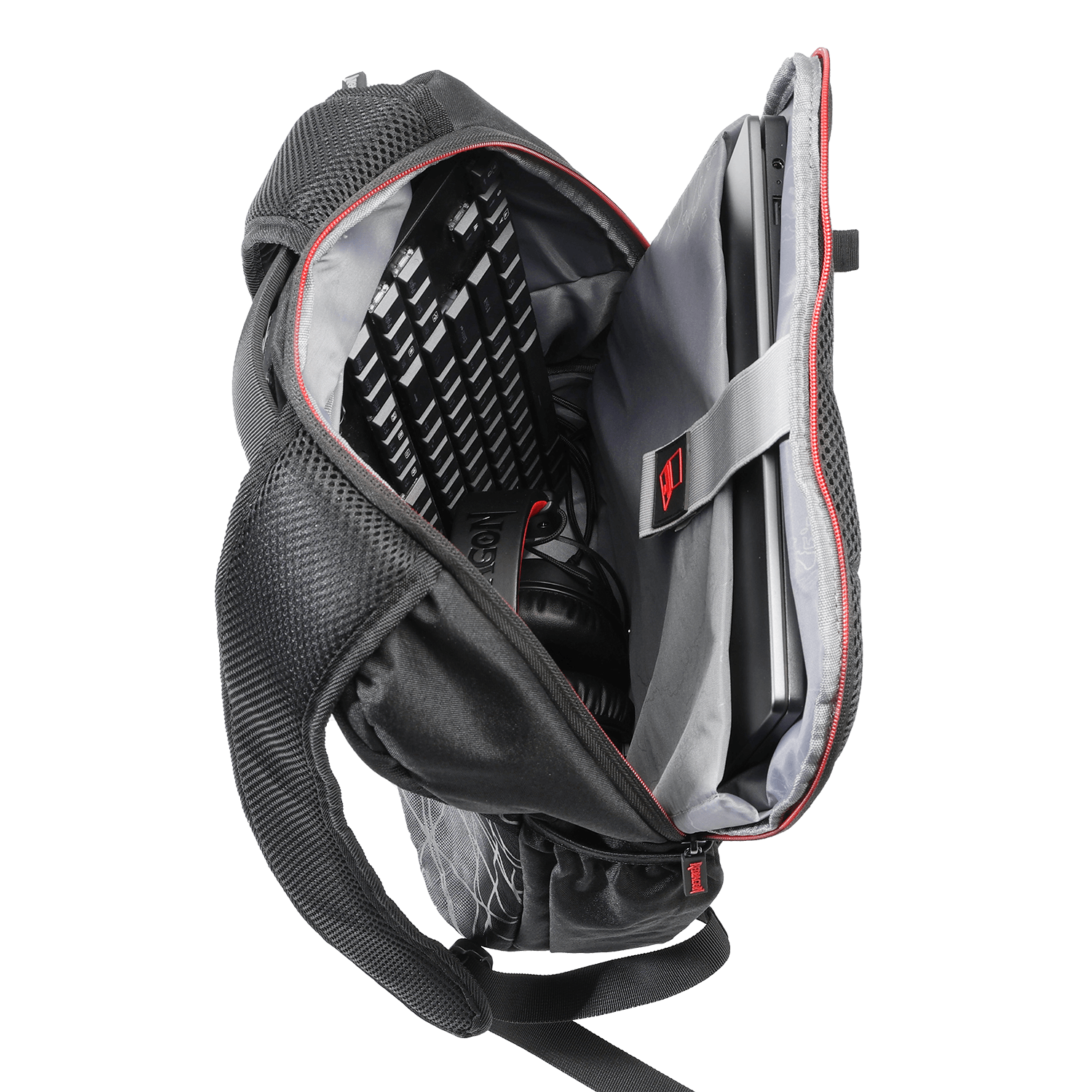 Beg Galas Komputer Riba Kembara Redragon GB-76, Beg Galas Permainan Komputer Stesen Kerja Perniagaan dengan Pelapik Fabrik Dua Lapisan Tahan Lama, Cetakan Logo Garis Moden & Poket Depan Besar, Sesuai untuk Komputer Riba Sehingga 18"