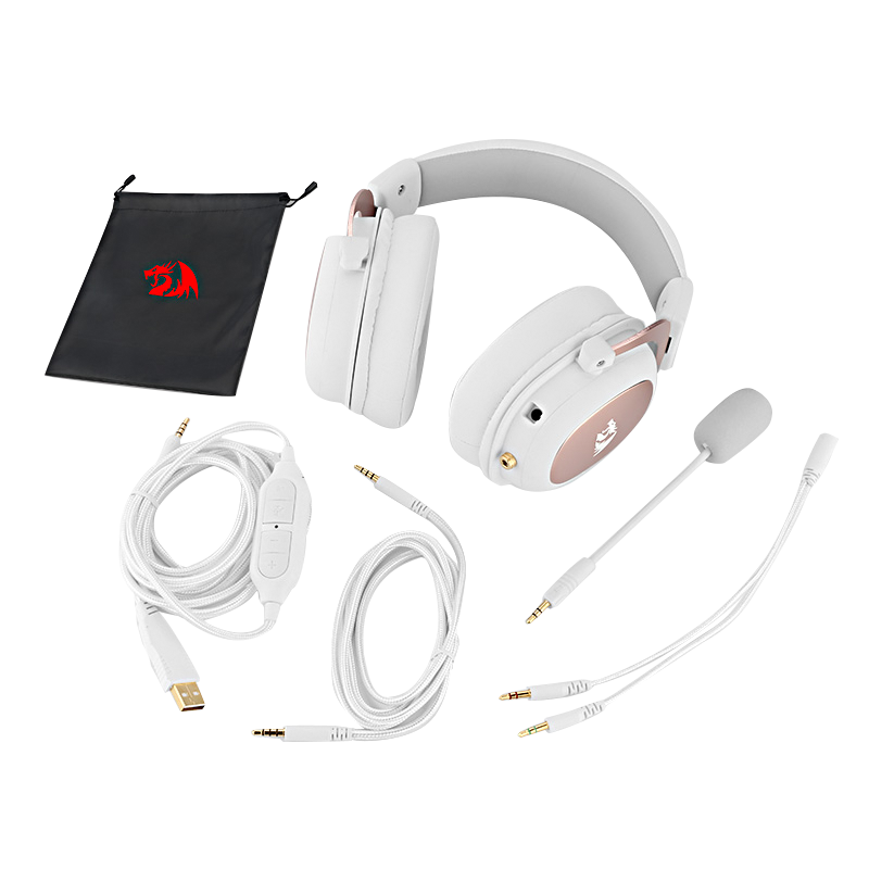 Set Kepala Permainan Redragon H510 ZEUS WHITE Bunyi Keliling 7.1 Pad Telinga Buih Memori - Pemacu 53MM