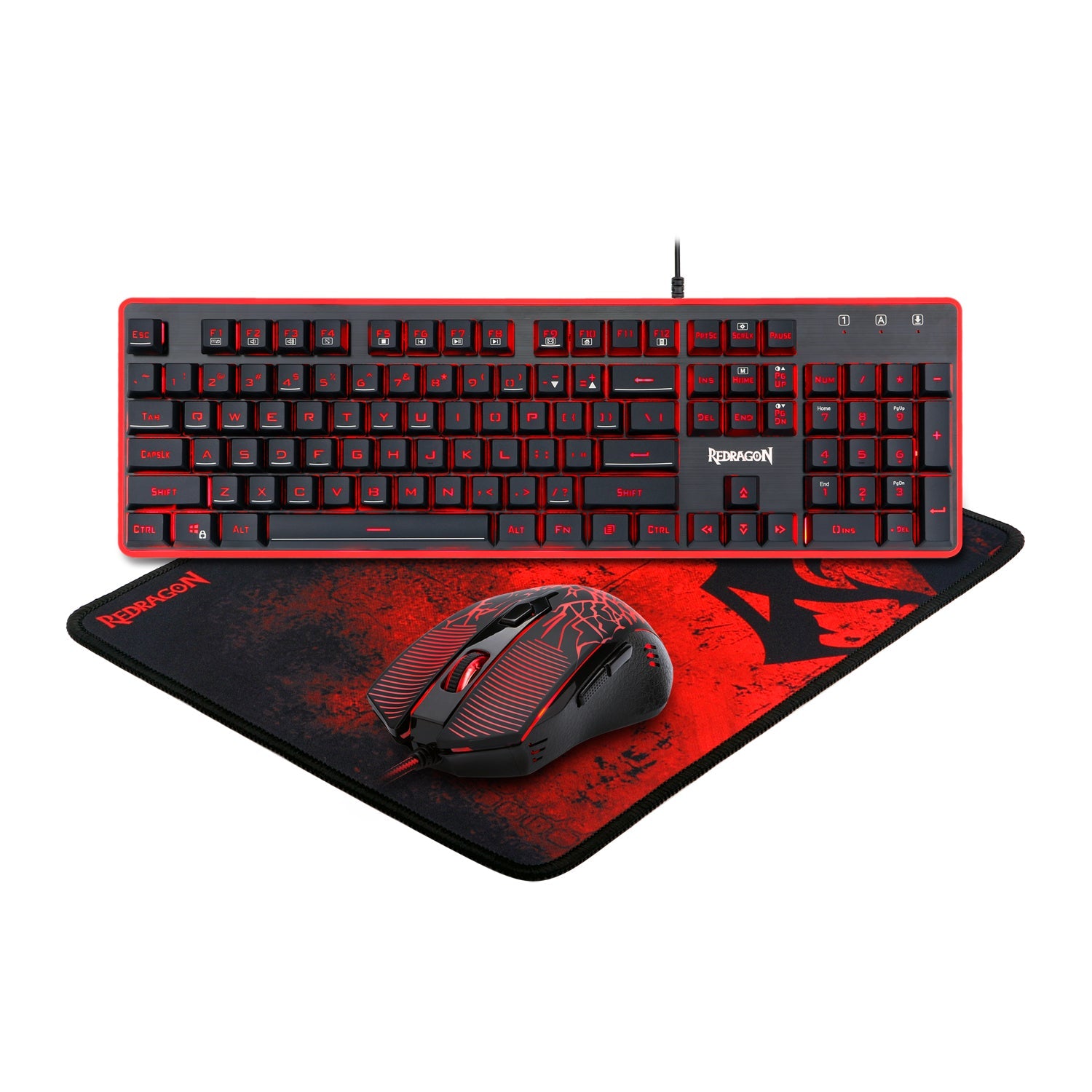 Papan Kekunci Permainan Redragon S107, Tetikus, Pad Tetikus, Papan Kekunci LED RGB 104 Kekunci Rasa Mekanikal, Tetikus Berwayar 3200 DPI, Pad Tetikus Besar untuk Permainan Komputer PC - [Set Pad Tetikus Papan Kekunci]