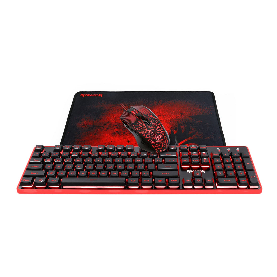 Papan Kekunci Permainan Redragon S107, Tetikus, Pad Tetikus, Papan Kekunci LED RGB 104 Kekunci Rasa Mekanikal, Tetikus Berwayar 3200 DPI, Pad Tetikus Besar untuk Permainan Komputer PC - [Set Papan Kekunci Tetikus Pad Tetikus]
