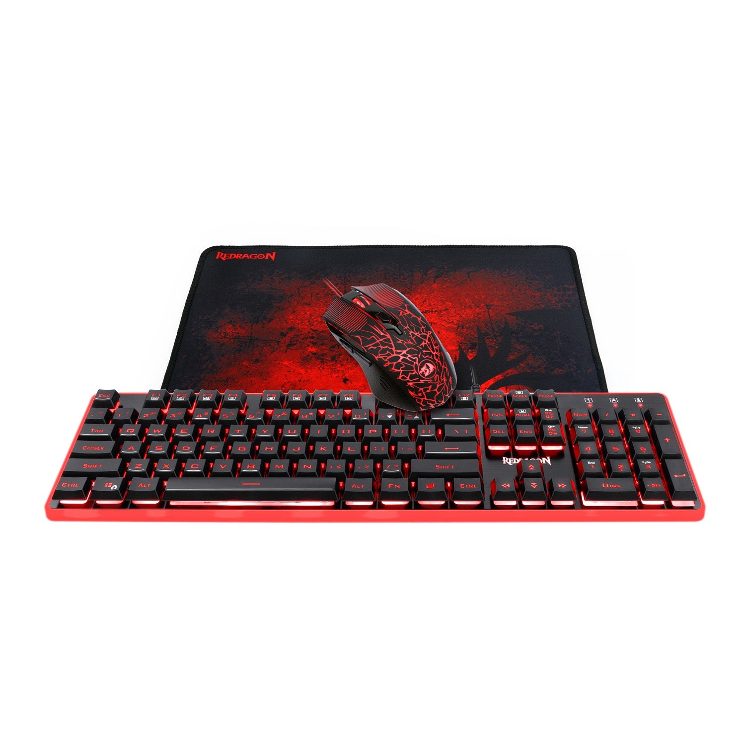 Papan Kekunci Permainan Redragon S107, Tetikus, Pad Tetikus, Papan Kekunci LED RGB 104 Kekunci Rasa Mekanikal, Tetikus Berwayar 3200 DPI, Pad Tetikus Besar untuk Permainan Komputer PC - [Set Pad Tetikus Papan Kekunci]