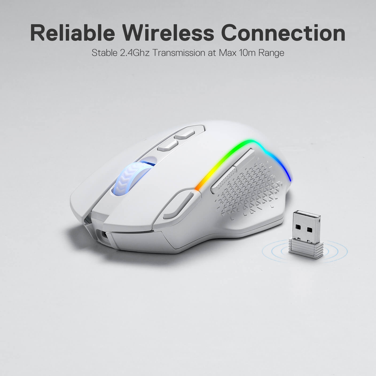 Tetikus Permainan Wayarles Redragon M810 Pro, Tetikus Gamer Berwayar/Wayarles 10000 DPI dengan Kekunci Tembakan Pantas, 8 Butang Makro, Kapasiti Kuasa Tahan Lama 45 Jam dan Lampu Latar RGB untuk PC/Mac/Laptop